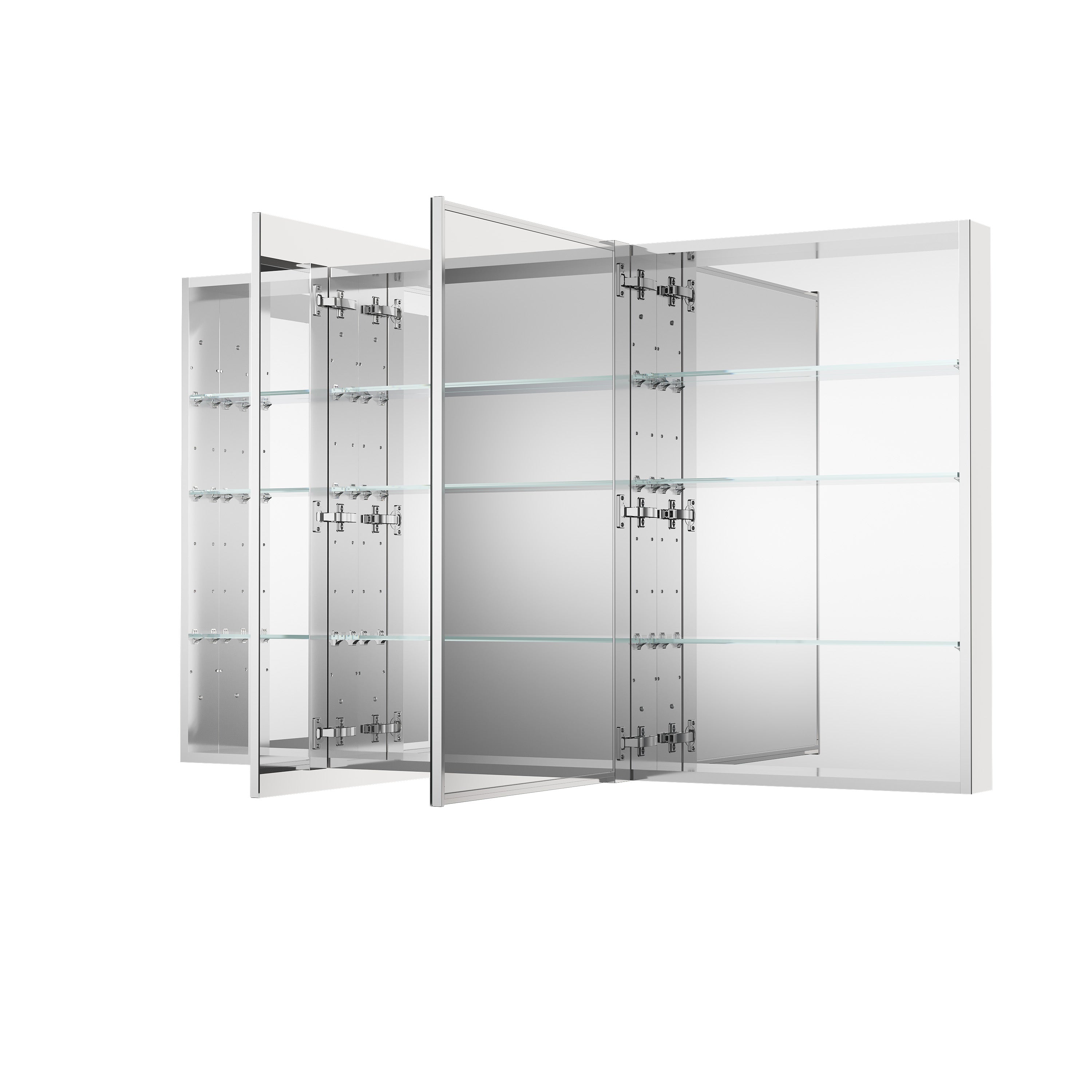 60 in. ×36 in. Copper-Free Tri-Views Mirror Medicine Cabinet with Adjustable Shelves and 3 Doors