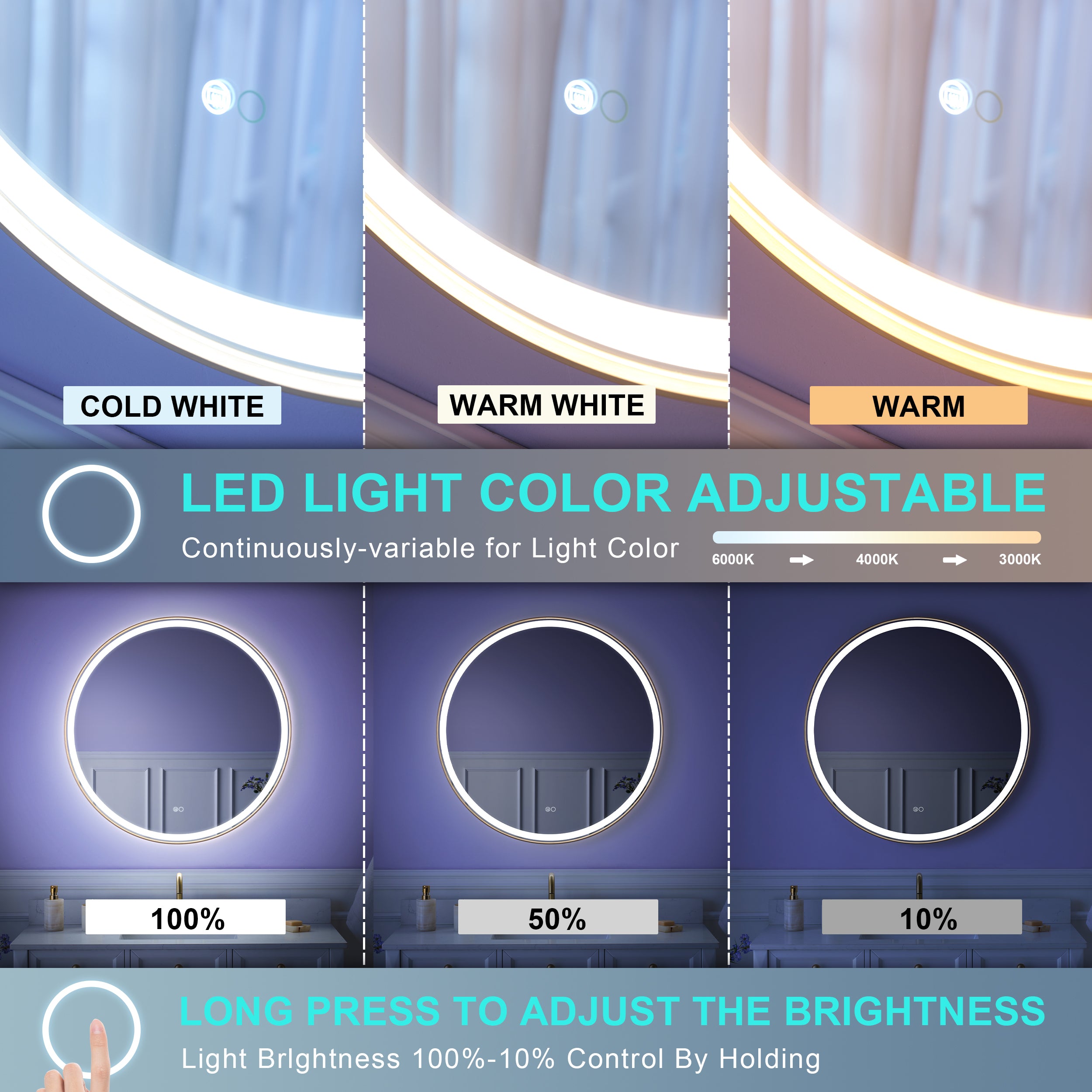 28 in. W x 28 in. H Framed Round LED Light Bathroom Vanity Mirror in Brushed Gold