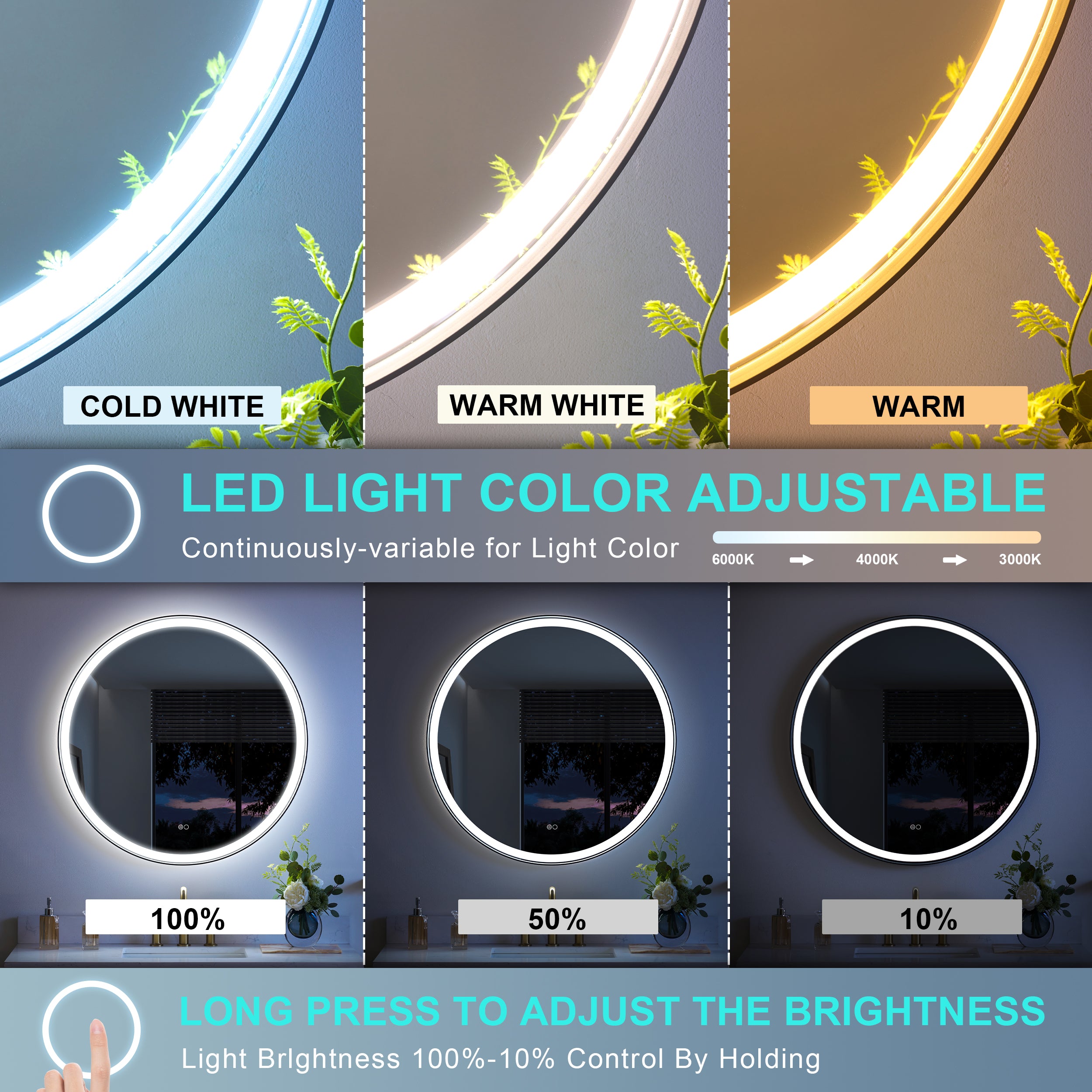 36 in. W x 36 in. H Framed Round LED Light Bathroom Vanity Mirror in Matte Black