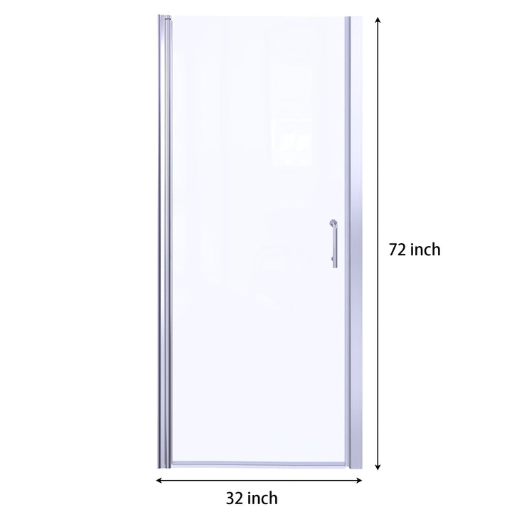 32" W x 72" H Pivot Shower Door Semi-Frameless Hinged in Chrome Install Glass Shower Door