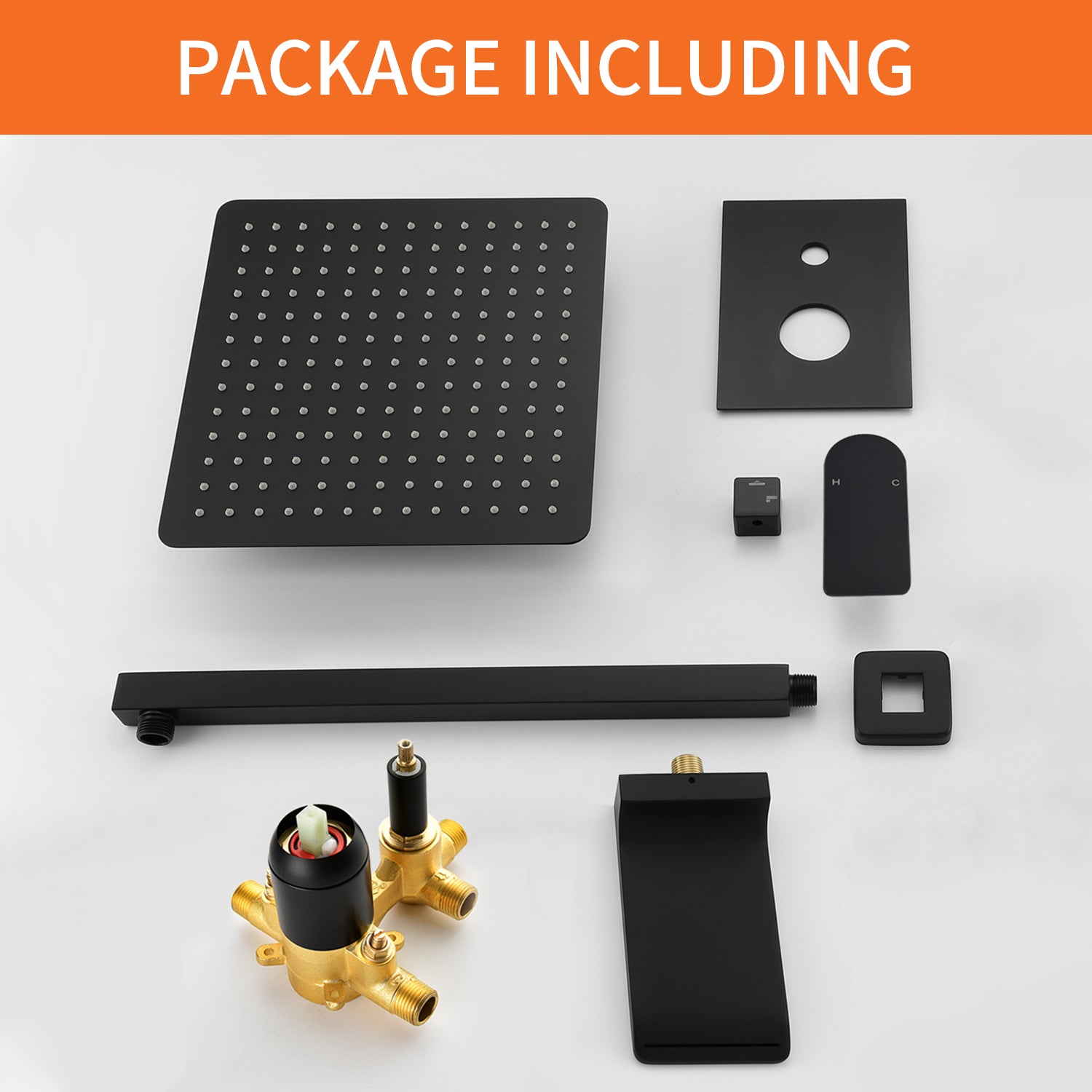 10 inch Shower Faucst Set with Waterfall Tub Spout and Trim Kit with Rough in Valve