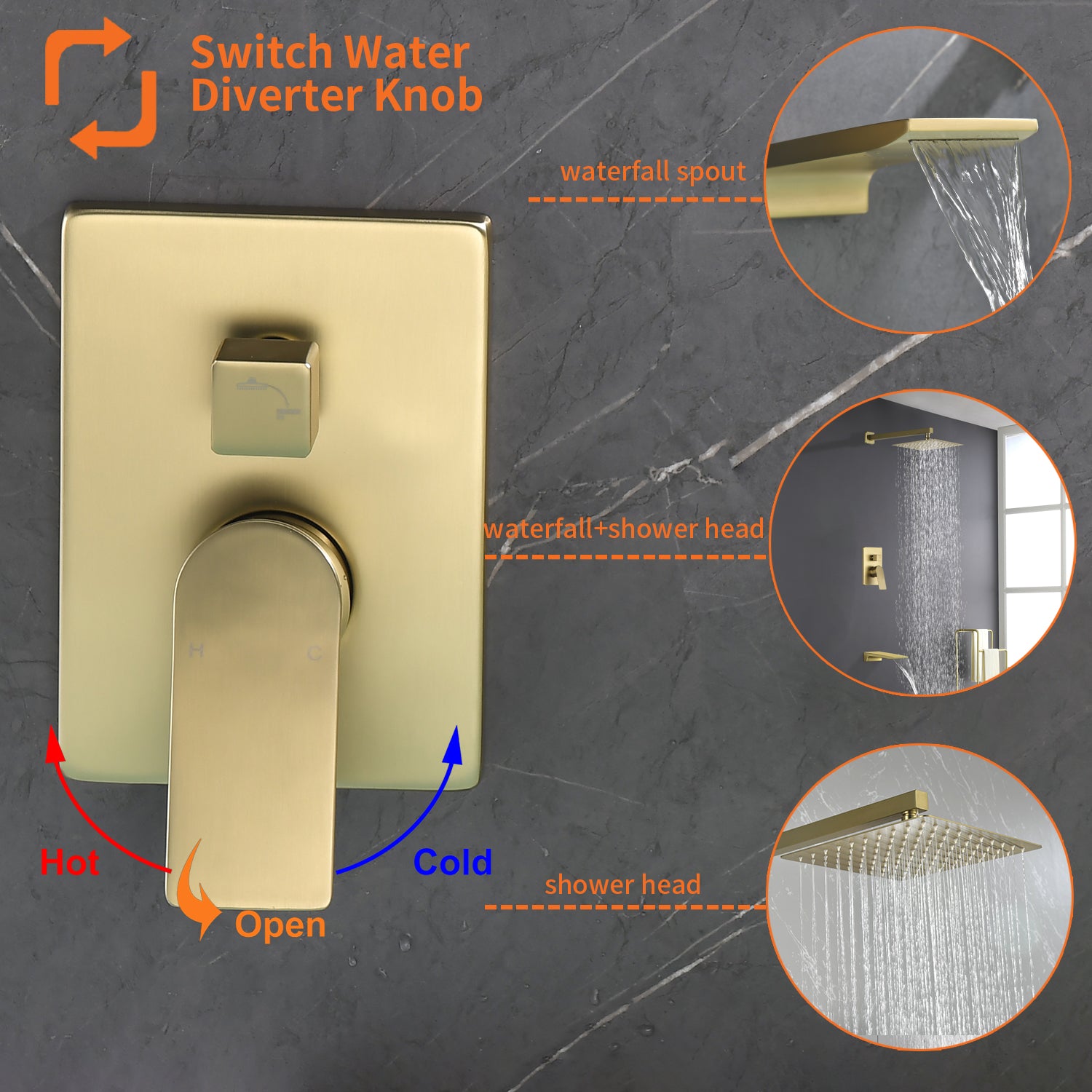 10 inch Shower Faucst Set with Waterfall Tub Spout and Trim Kit with Rough in Valve