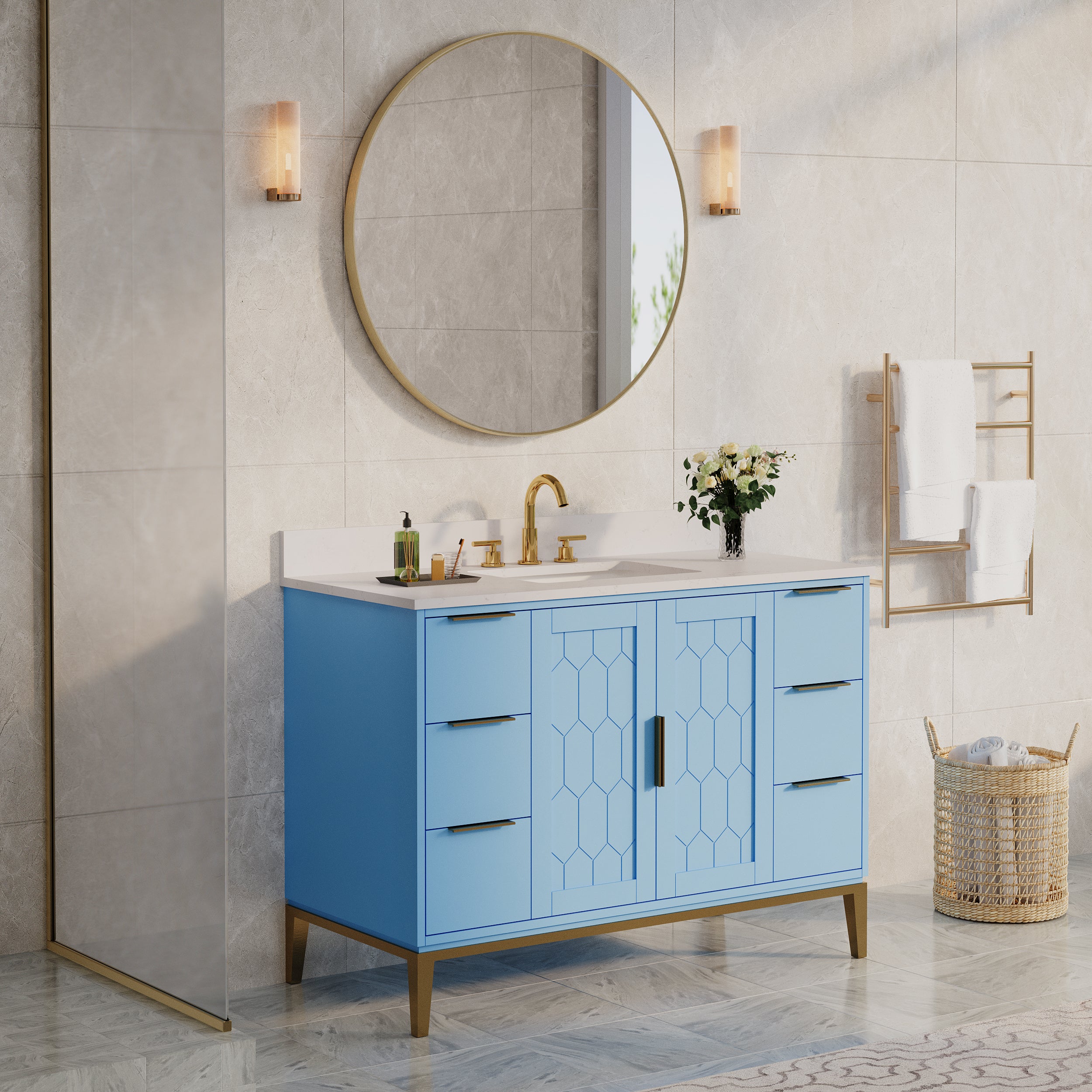 36 in. W x 36 in. H Modern Bathroom Mirror Round Framed Aluminum Wall Mirror Brushed Gold