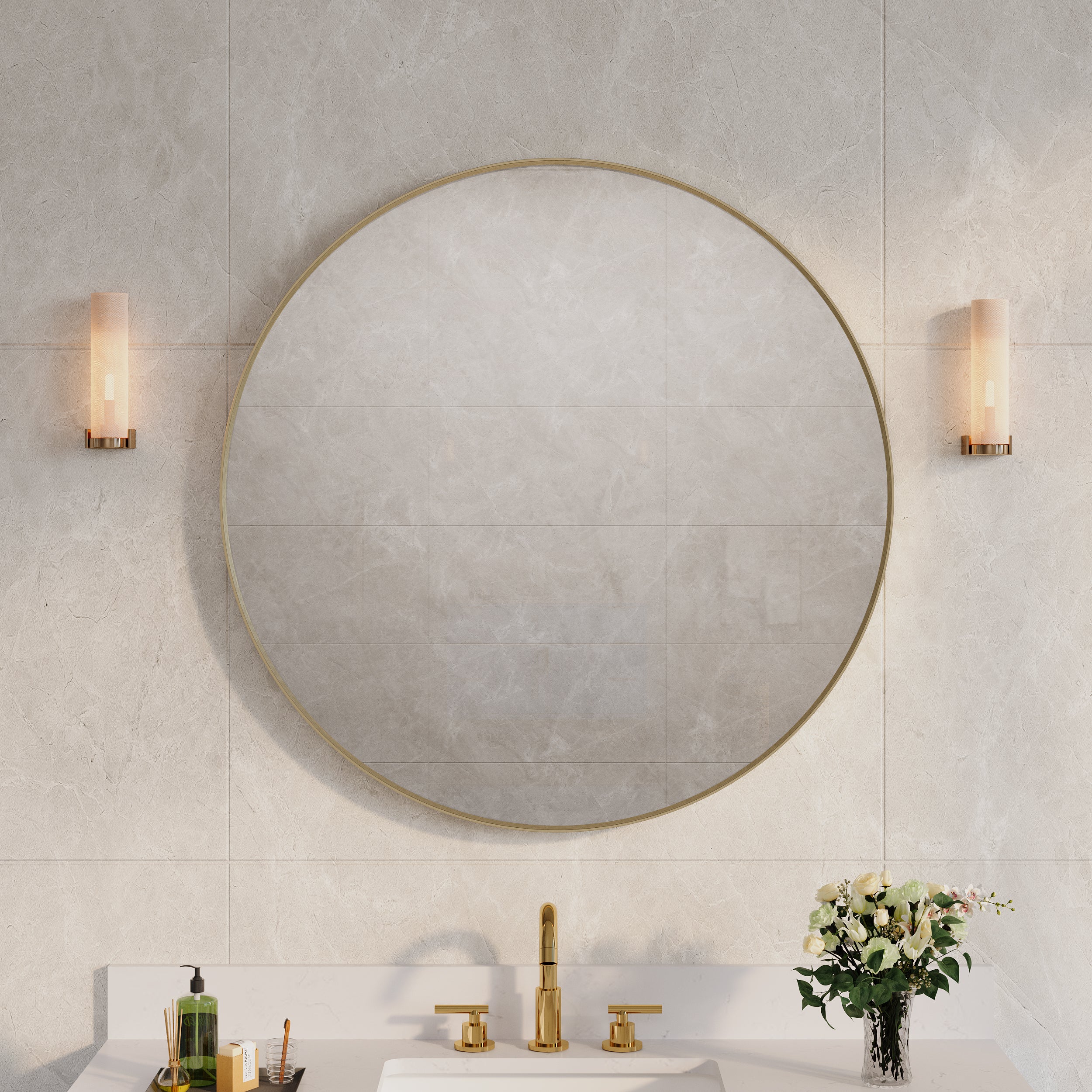 36 in. W x 36 in. H Modern Bathroom Mirror Round Framed Aluminum Wall Mirror Brushed Gold