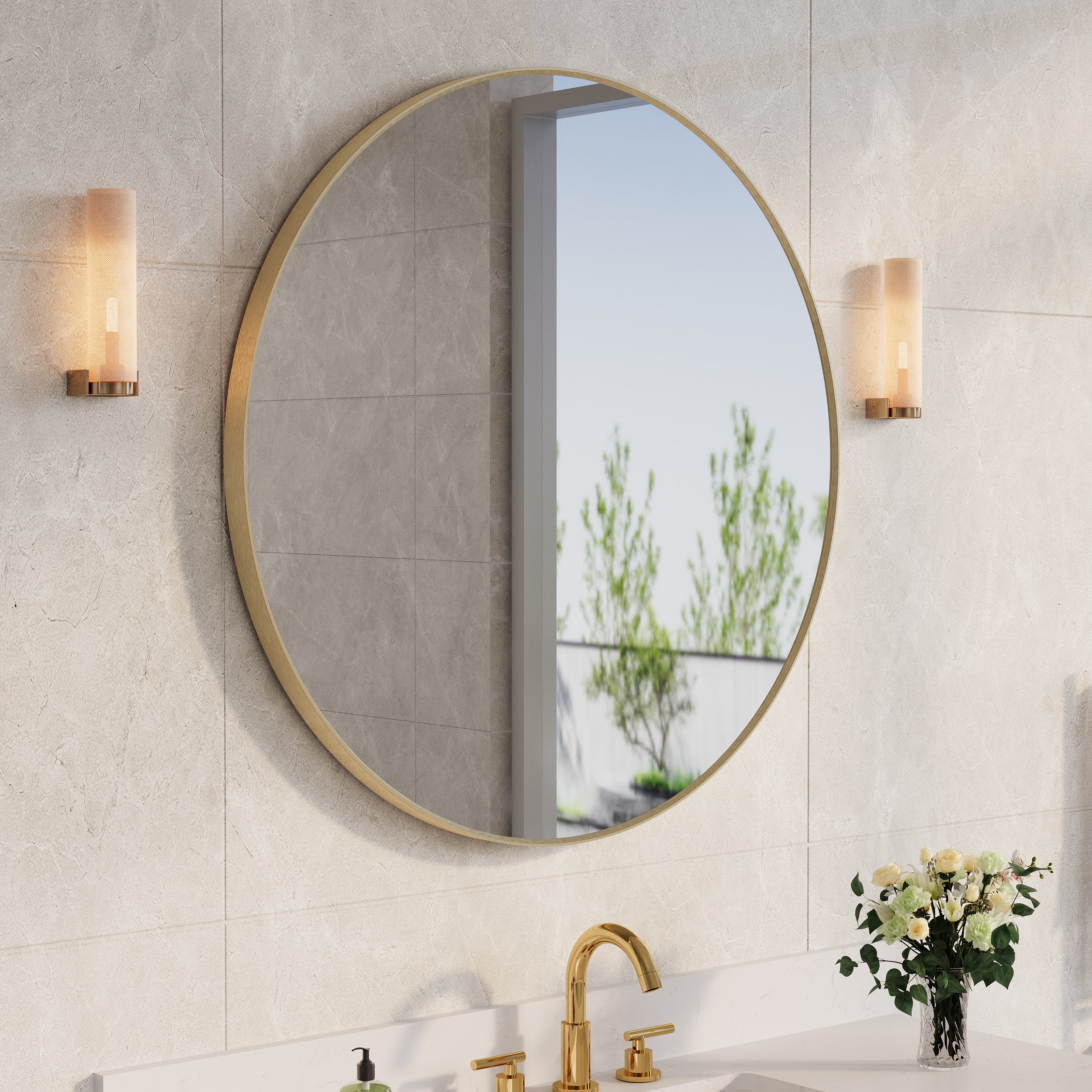 36 in. W x 36 in. H Modern Bathroom Mirror Round Framed Aluminum Wall Mirror Brushed Gold