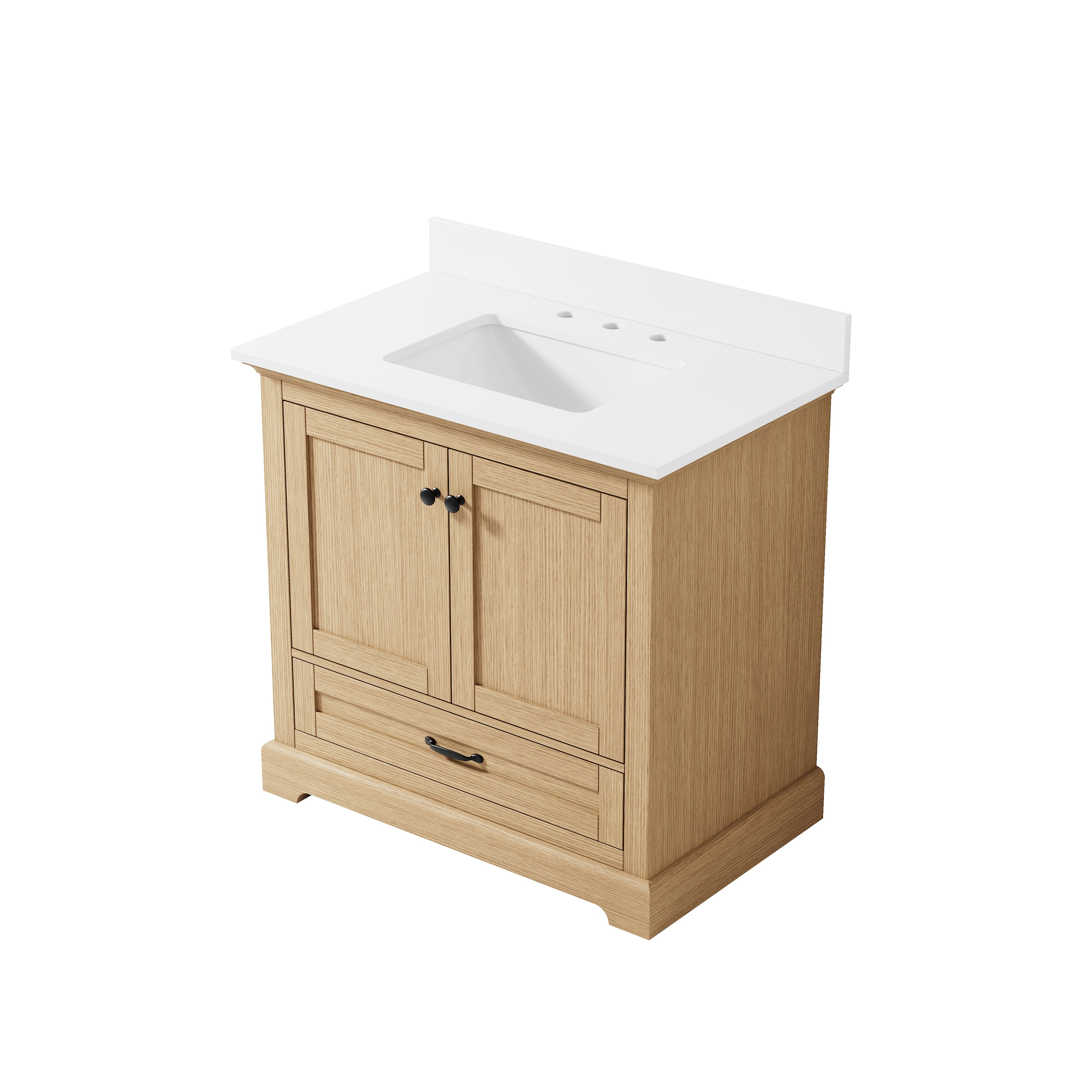 36 Inch Solid Wood OAK Bathroom Vanity with cUPC Undermount Basin with 2 Doors and 1 Drawer