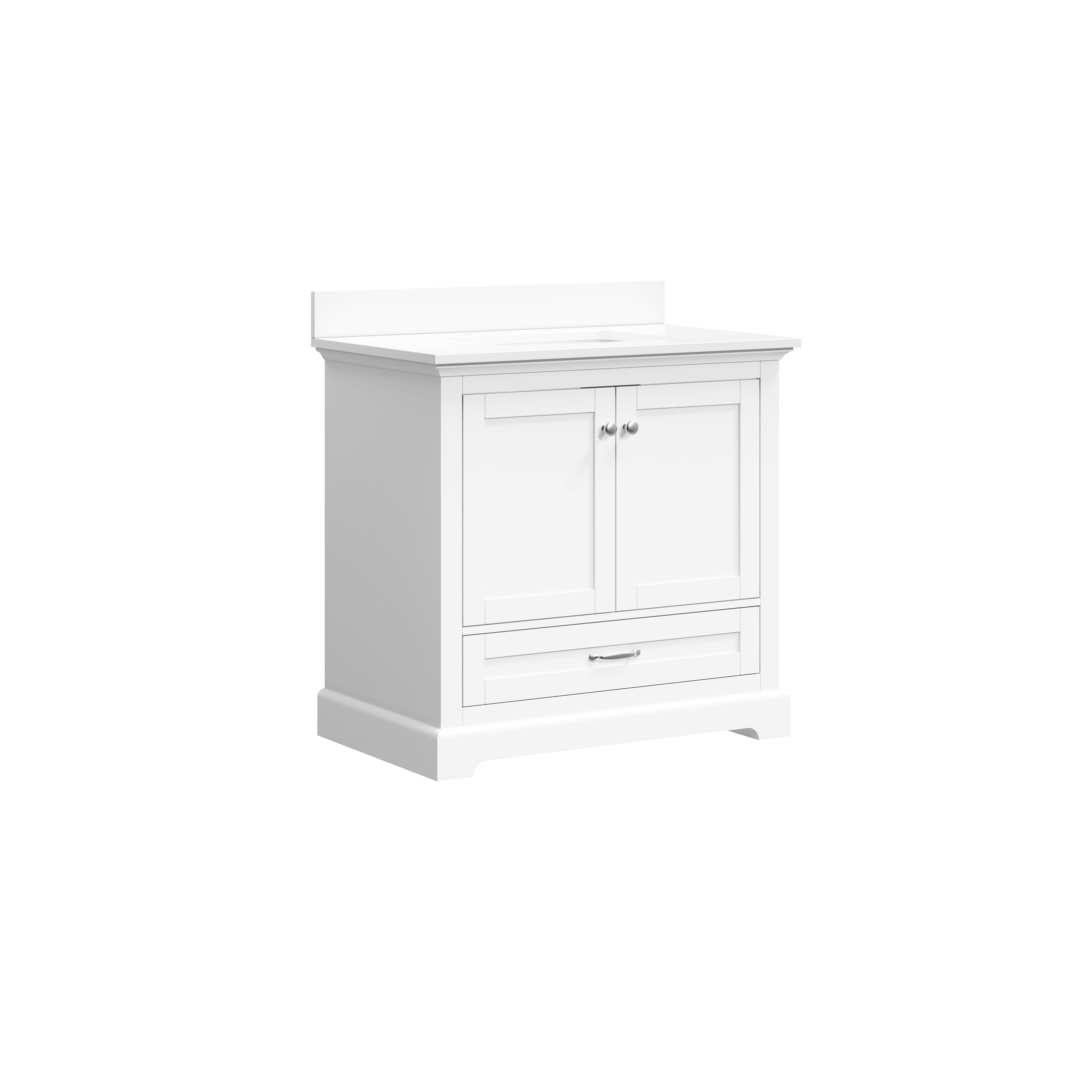 36 Inch White Bathroom Vanity with cUPC Undermount Basin with 2 Doors and 1 Drawer