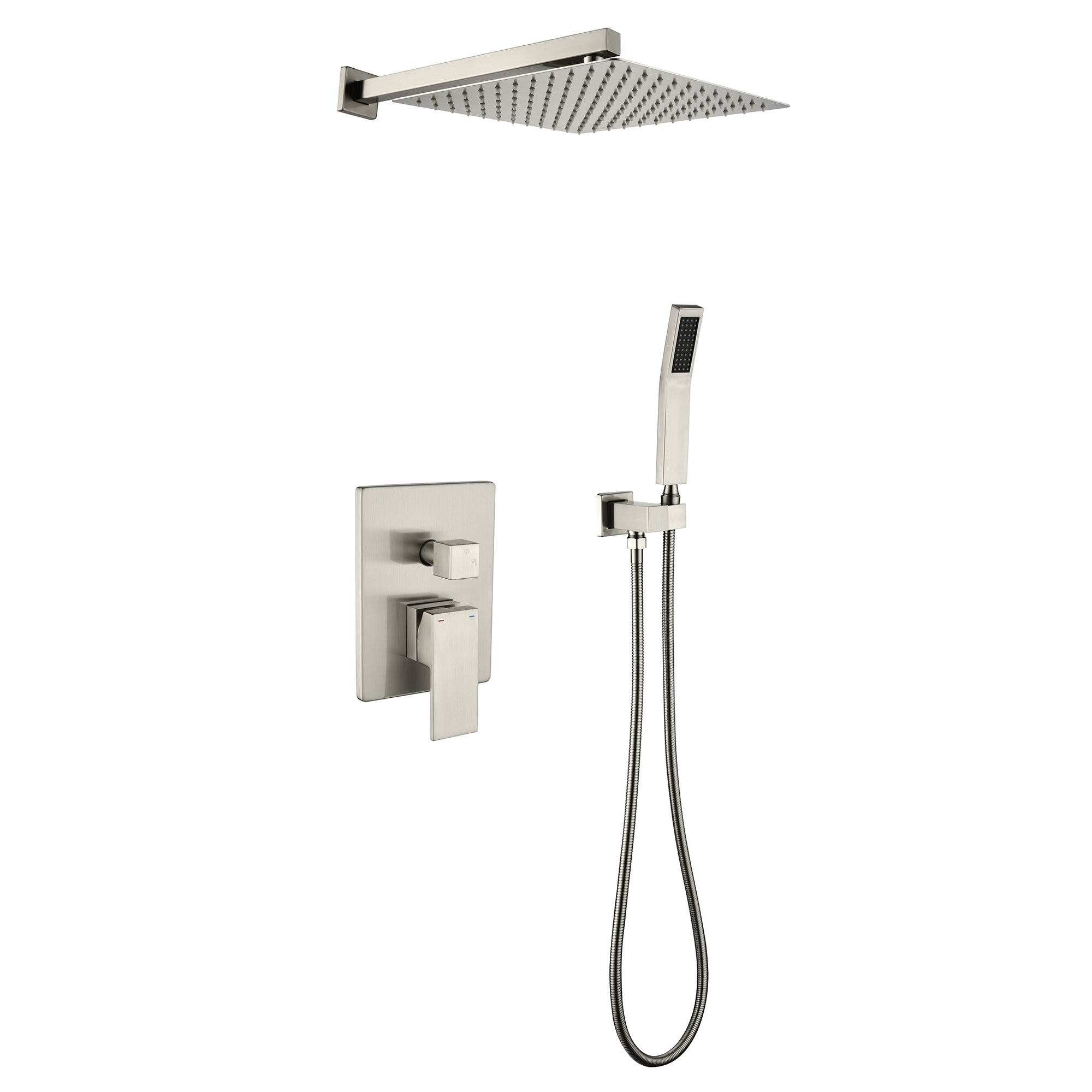 12-in Rain Shower Head Wall Mount Dual Head Built-In DT Shower System with 2-way Diverter Valve Included
