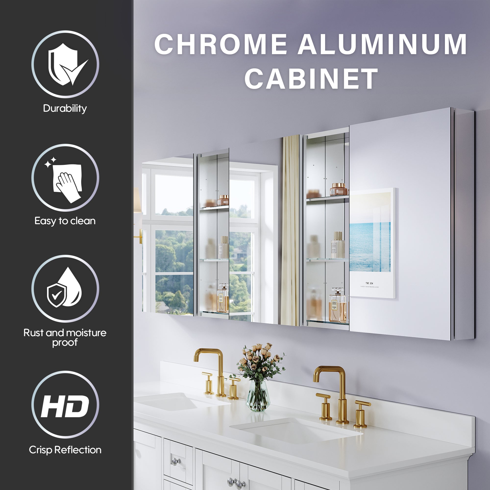84 in. ×30 in. Aluminum Bathroom Medicine Cabinet and Open Shelf Set, Recessed or Surface Mount