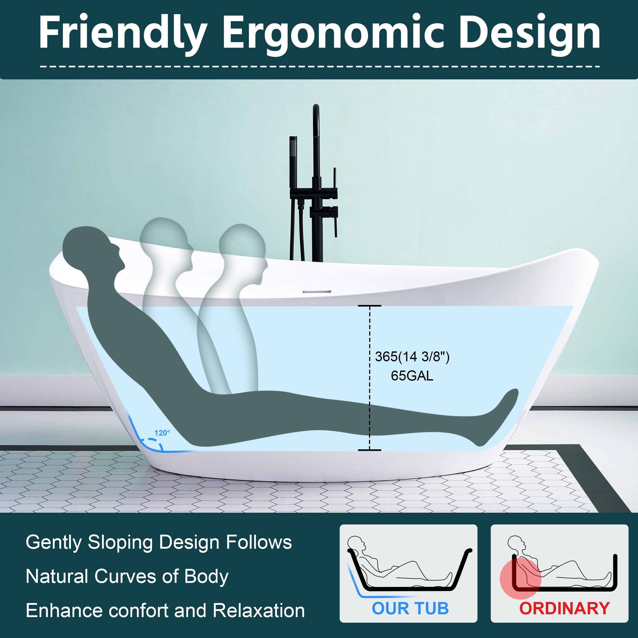 70" Freestanding Glossy White Acrylic Bathtub with Overflow and Drain