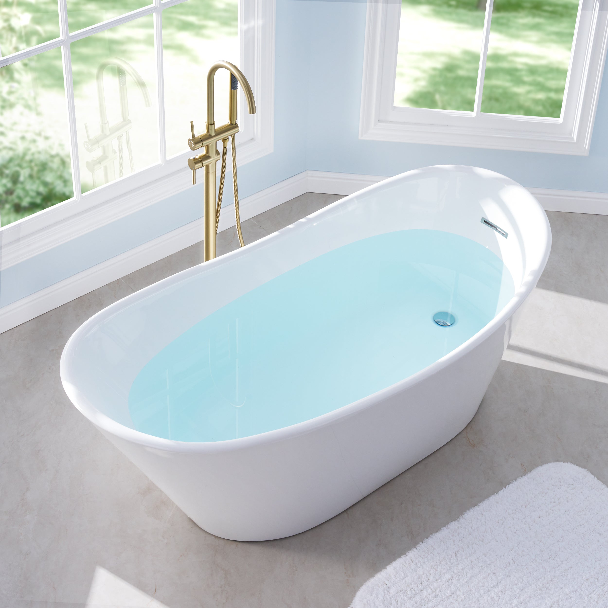 67" Luxury Acrylic Freestanding Flatbottom Bathtub in White