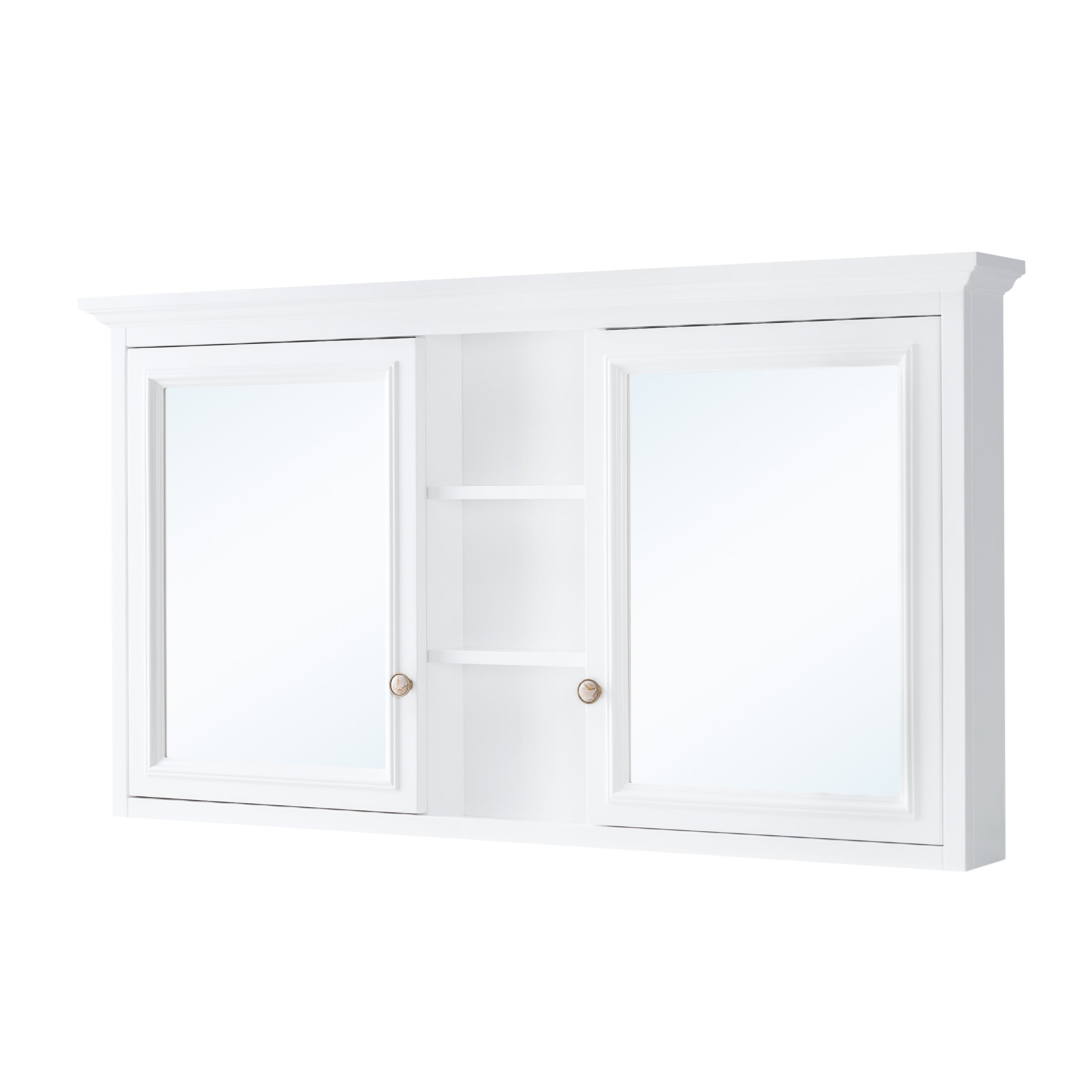 55 in. W x 30 in. H Rectangular White Solid Wood Surface-Mount Medicine Cabinet with Mirror