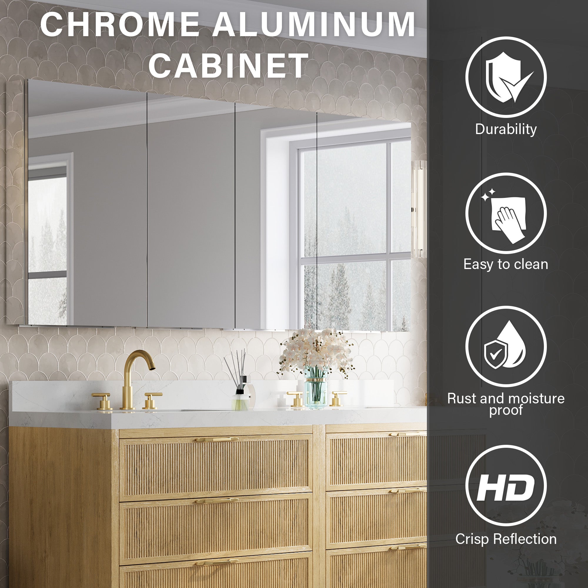 72 in.×32 in.H Copper-Free Mirror Medicine Cabinet with Soft-Close Blum® Hinges and 4 Doors