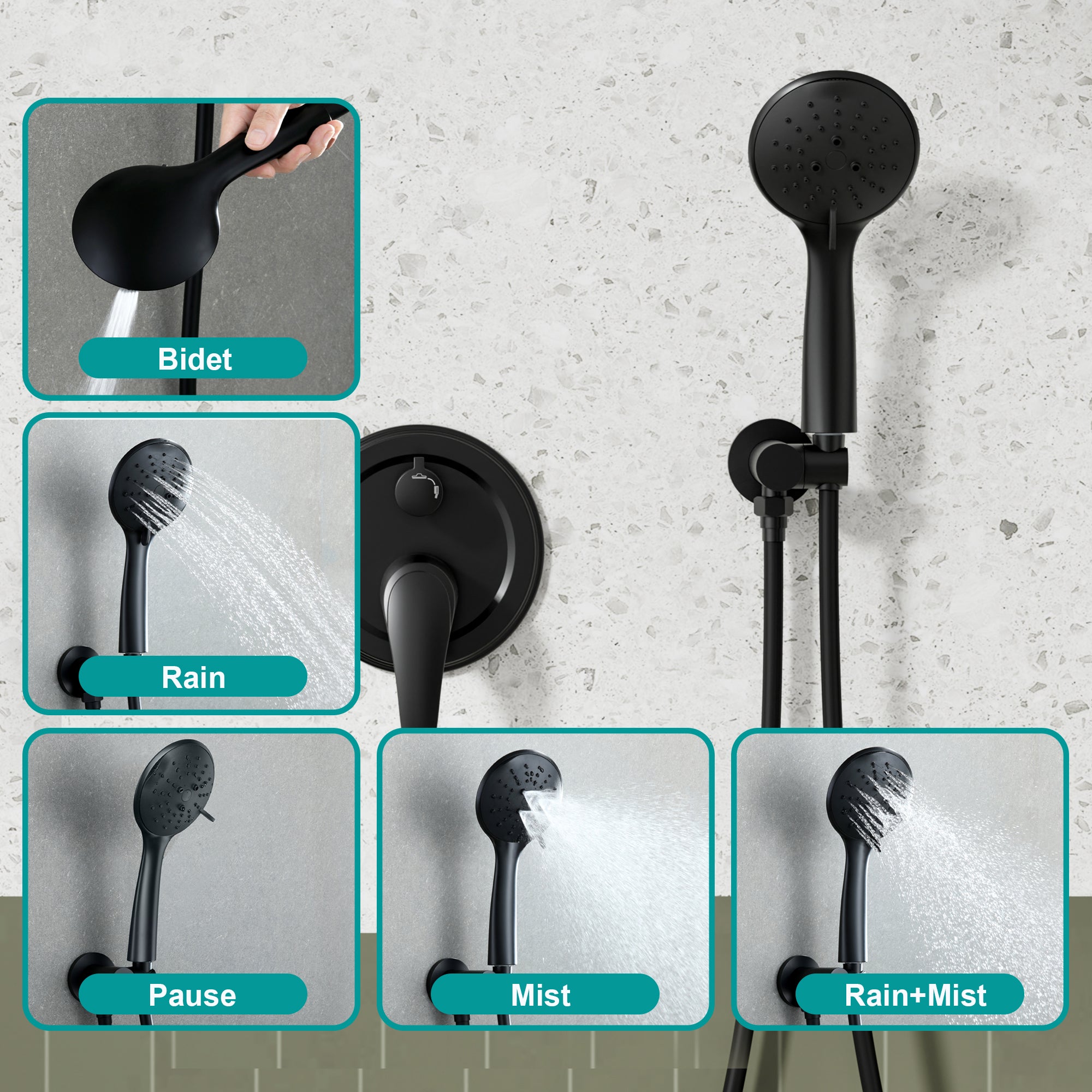 9inch/ 10inch/ 12inch 2-Spray Patterns with 1.8 GPM Wall Mount Dual Shower Heads with Hand Shower