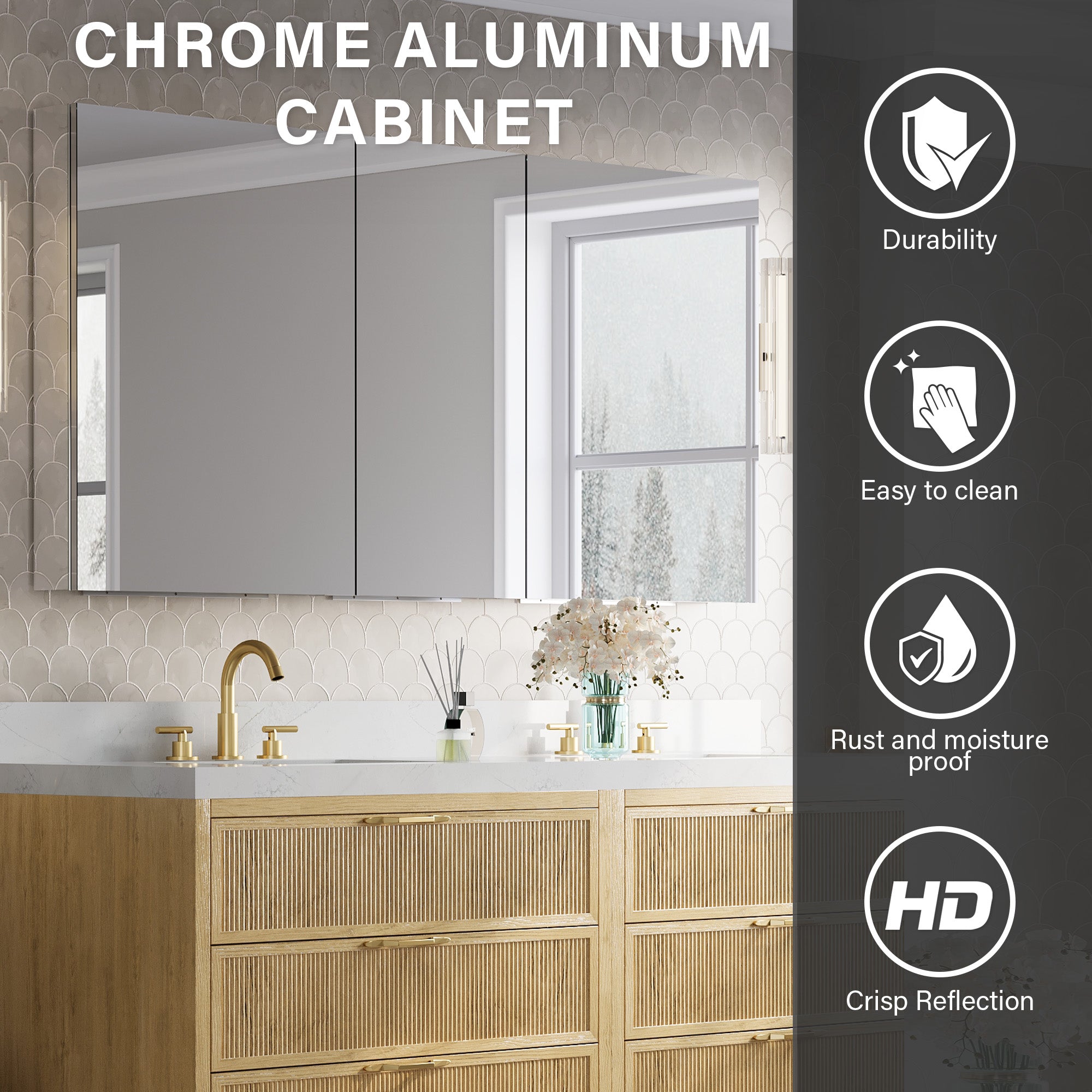 64 in.×32 in.H Aluminum Copper-Free Mirror Medicine Cabinet with Soft-Close Blum® Hinges and Recessed/Surface Mount