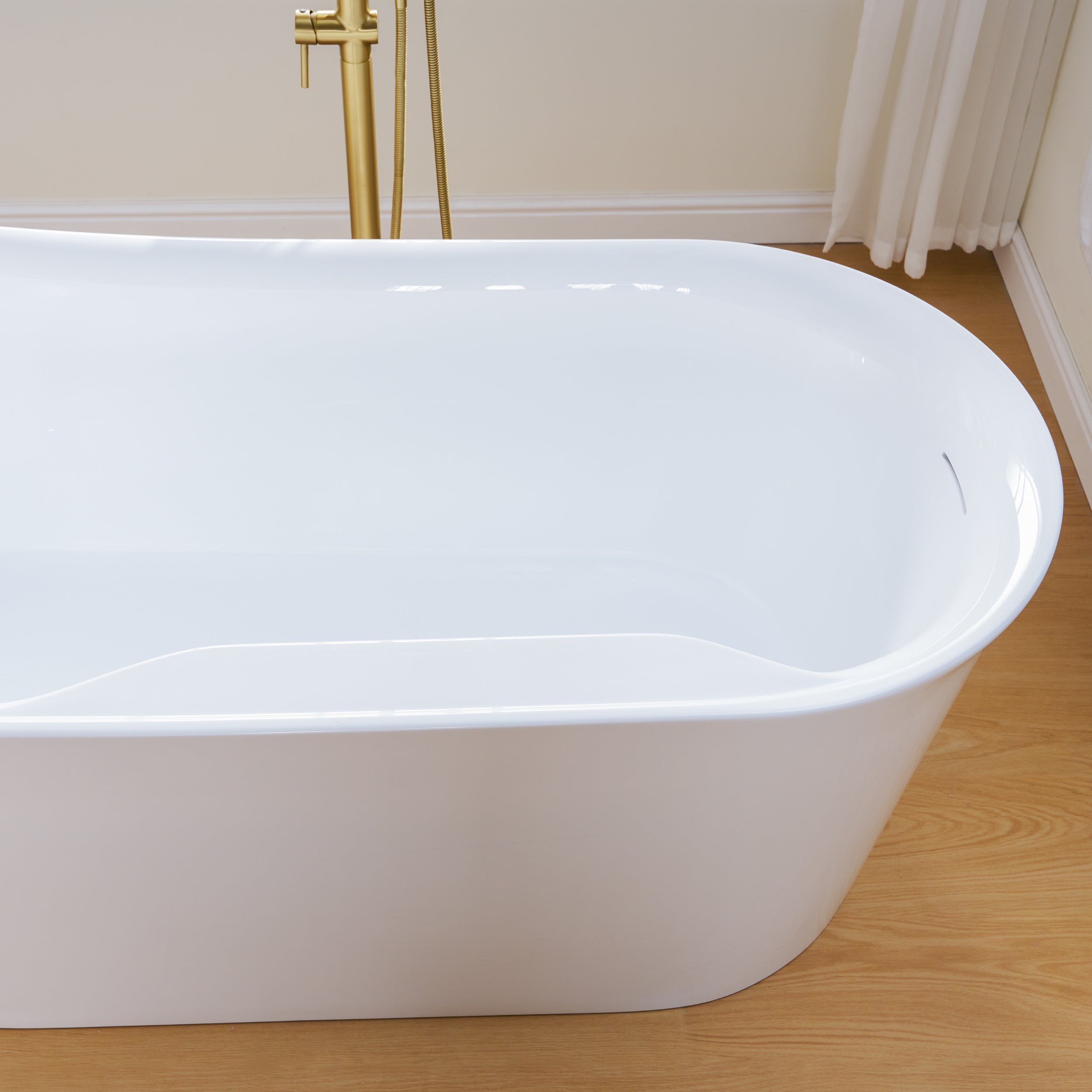 66" Freestanding Glossy White Acrylic Bathtub with Overflow and Drainage
