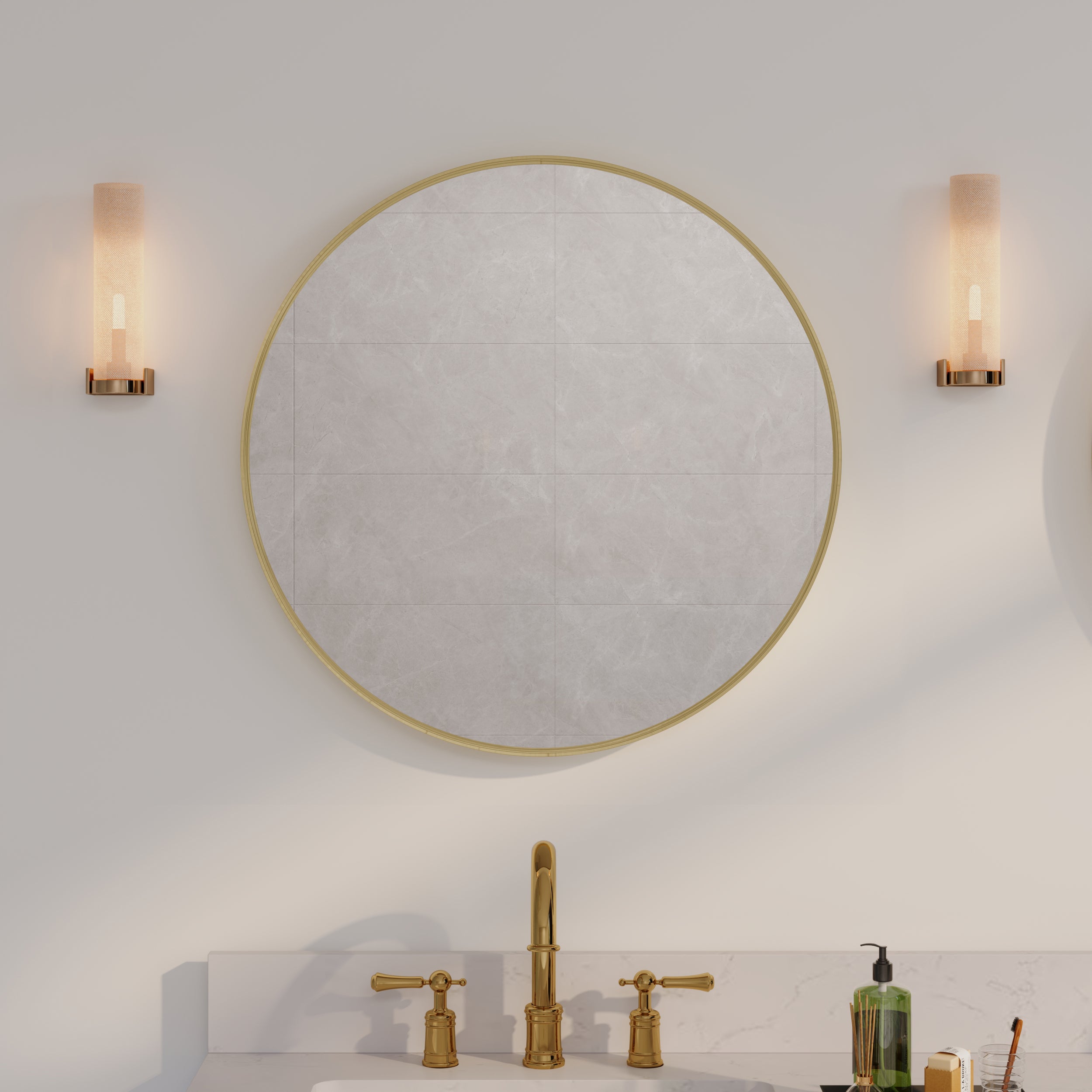 24 in. W x 24 in. H Modern Bathroom Mirror Round Framed Aluminum Wall Mirror Brushed Gold