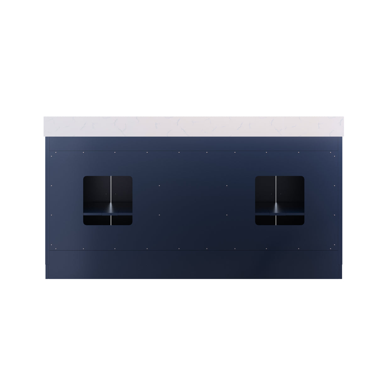 72 Inch Freestanding Solid Wood & Plywood Bathroom Vanity with Soft-Close Drawers, Carrara White Quartz Countertop, Navy Blue