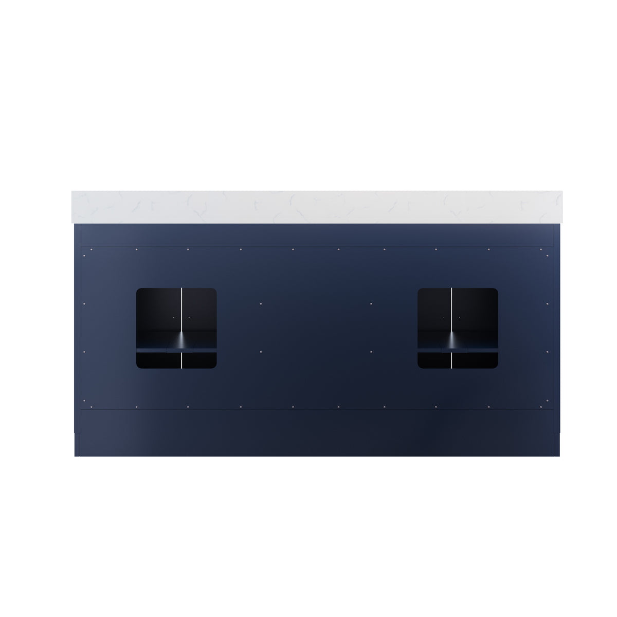 72 Inch Freestanding Solid Wood & Plywood Bathroom Vanity with Soft-Close Drawers, Carrara White Quartz Countertop, Navy Blue