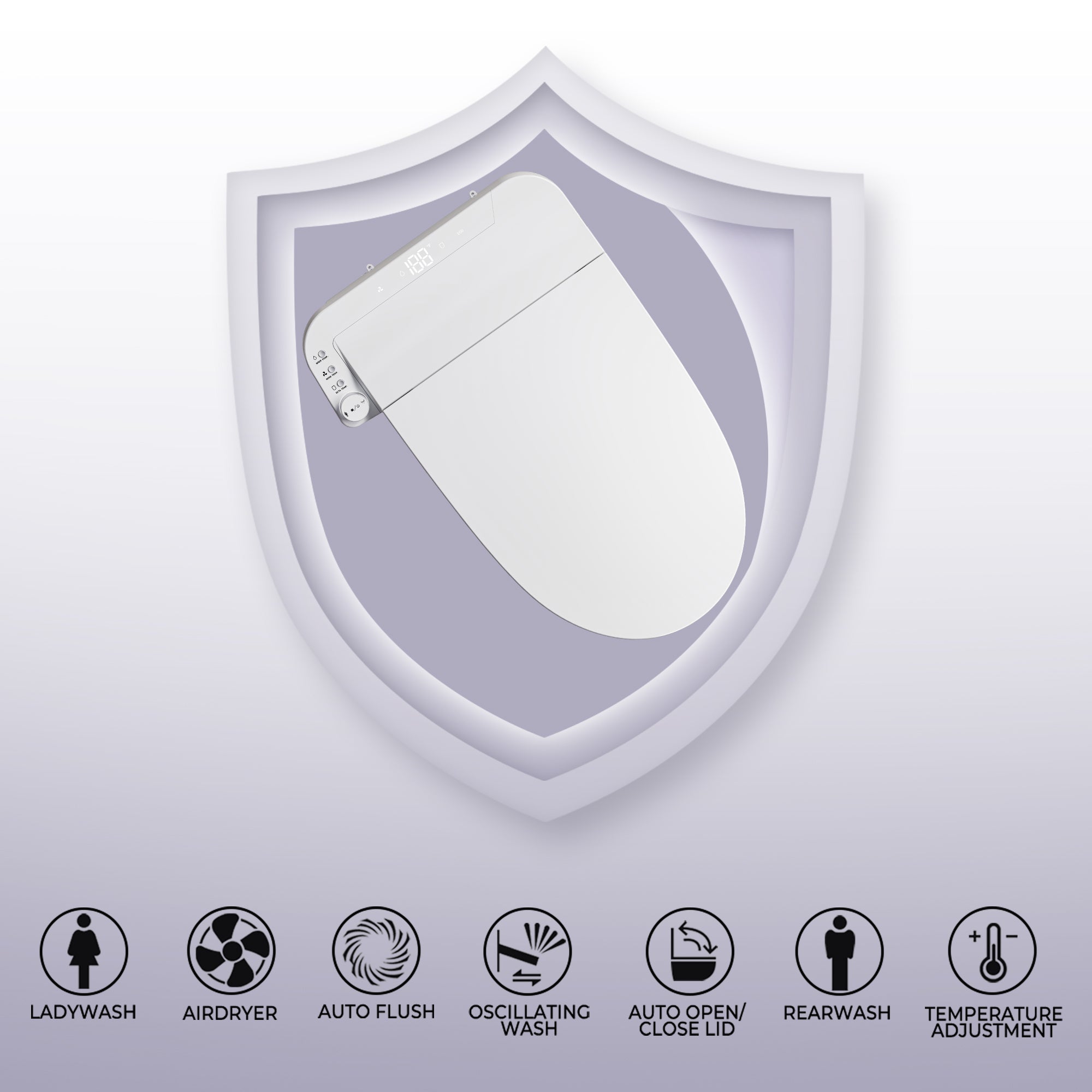 Smart Bidet Toilet in White with One-Click Knob, Foot Sensor Function, Auto Flush, LED Display