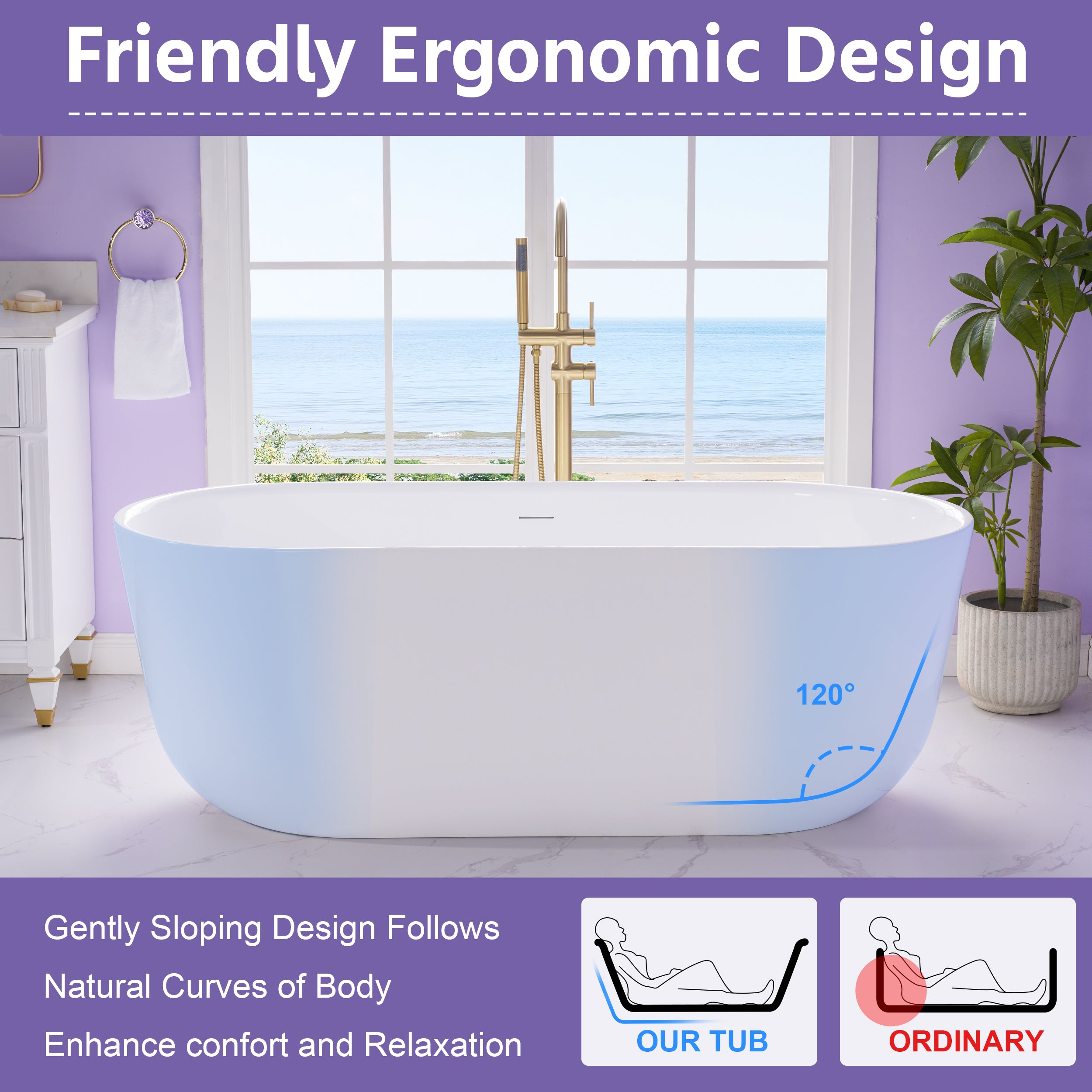 67" Freestanding Glossy White Acrylic Bathtub with Integrated Overflow and Chrome Drain