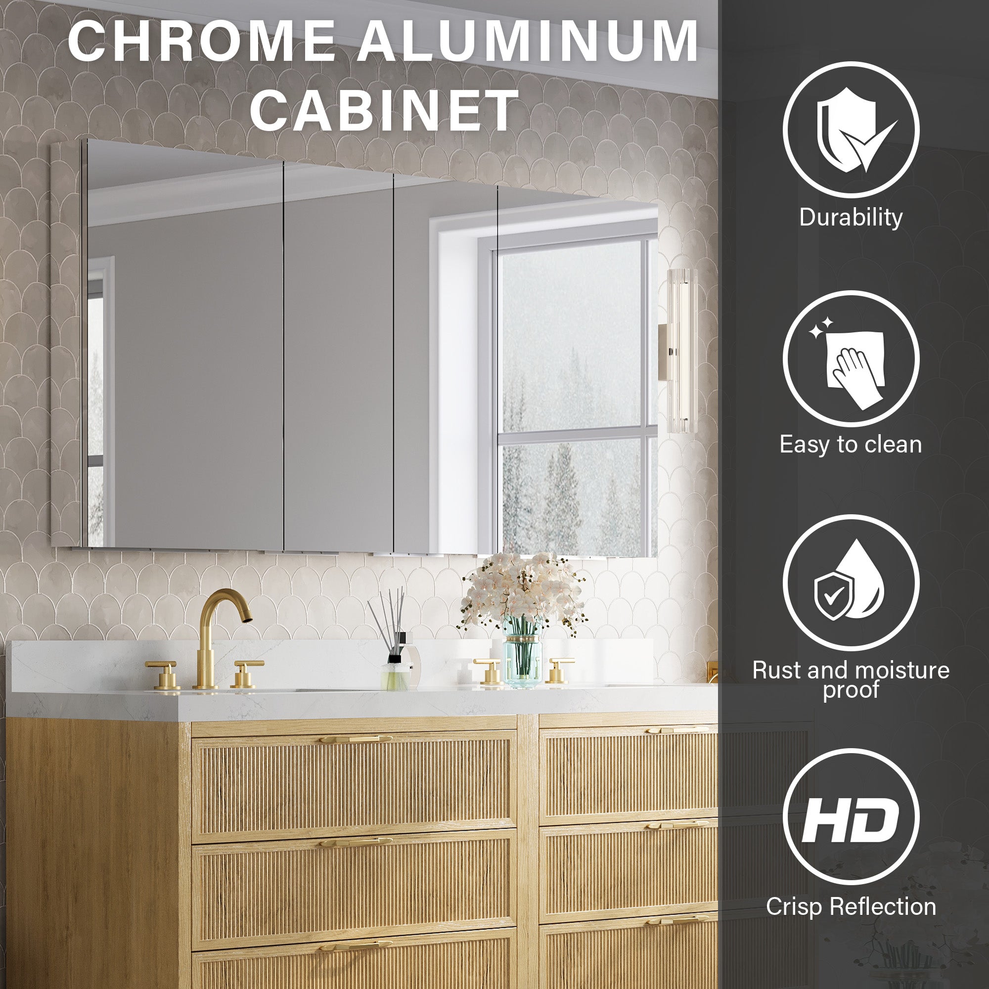 64 in.×32 in.H Copper-Free Mirror Medicine Cabinet with Soft-Close Blum® Hinges and 4 Doors