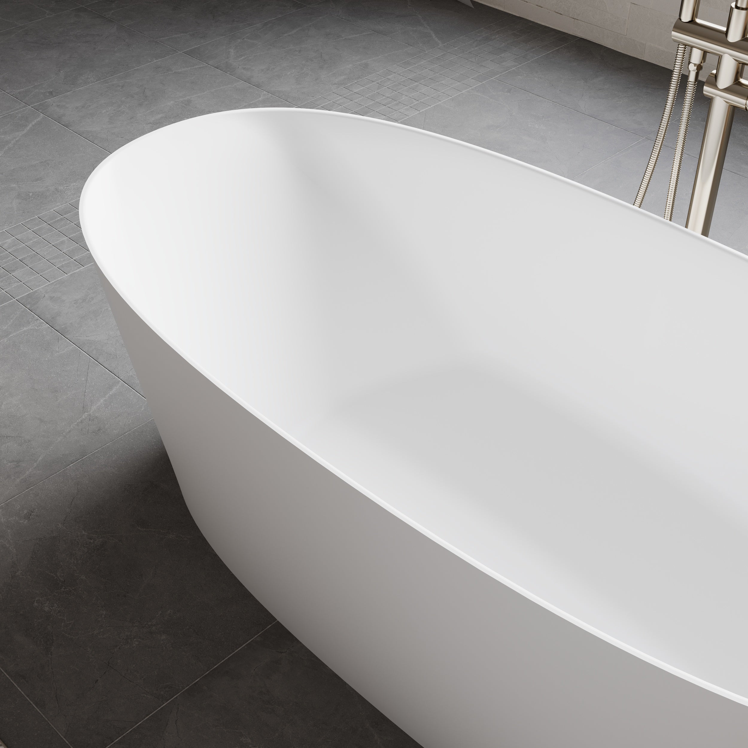 67" Matte White Freestanding Solid Surface Bathtub with Overflow and Drain, 74 Gallons