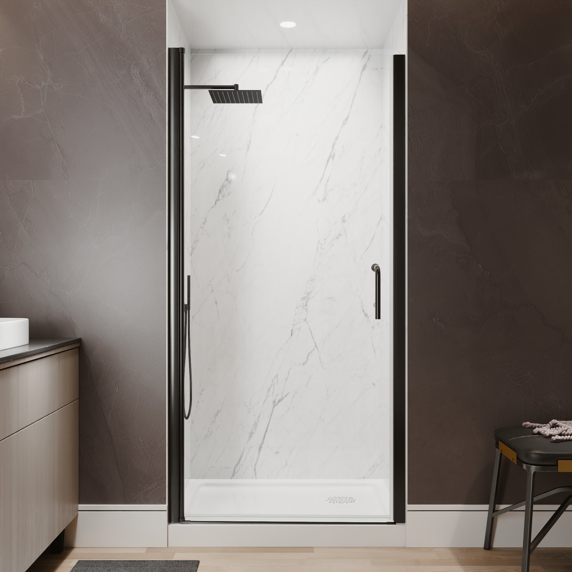 36-38 in. W x 72 in. H Matte Black Pivot Shower Door with 1/4 Inch Tempered Safety Clear Glass