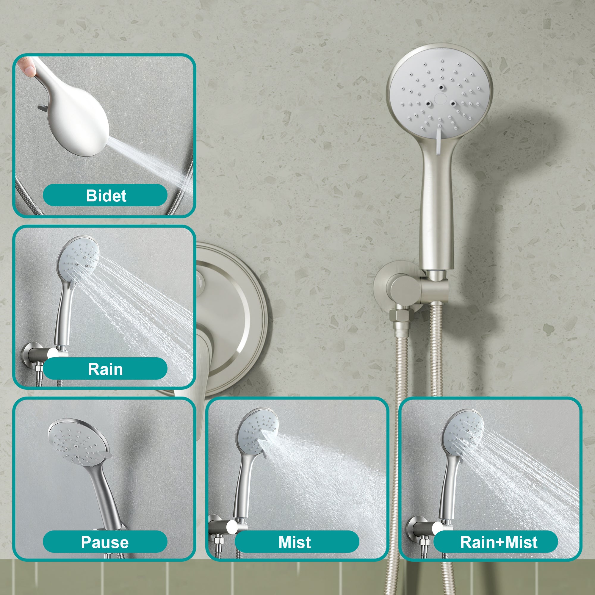 9inch/ 10inch/ 12inch 2-Spray Patterns with 1.8 GPM Wall Mount Dual Shower Heads with Hand Shower