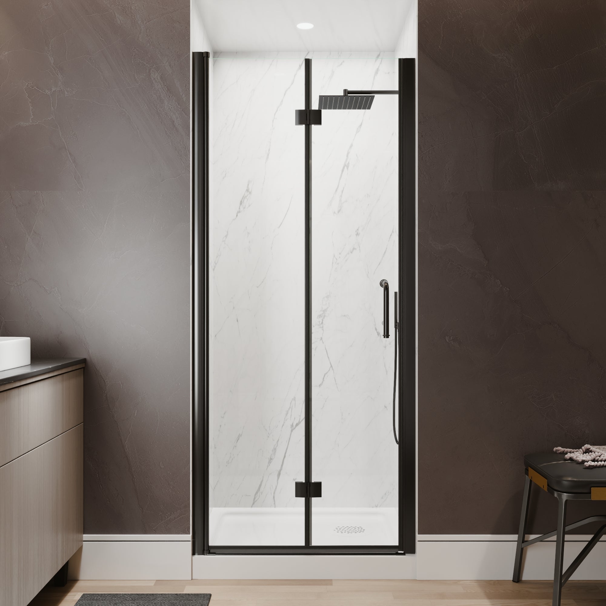 32-34 in. W x 72 in. H Modern Semi-Frameless 1/4 in. Tempered Glass Bifold Pivot Shower Door with Reversible Installation, Matte Black