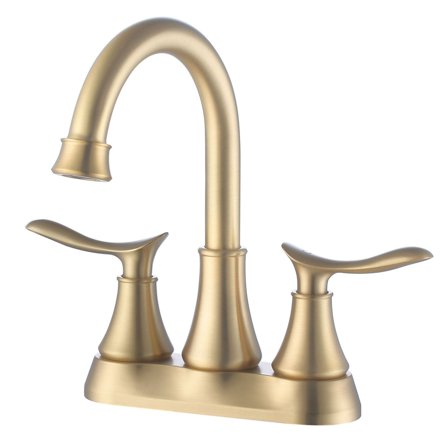 Double Handle 4-Inch Brushed Gold Bathroom Vanity Sink Faucets with Pop-up Drain and Supply Hoses
