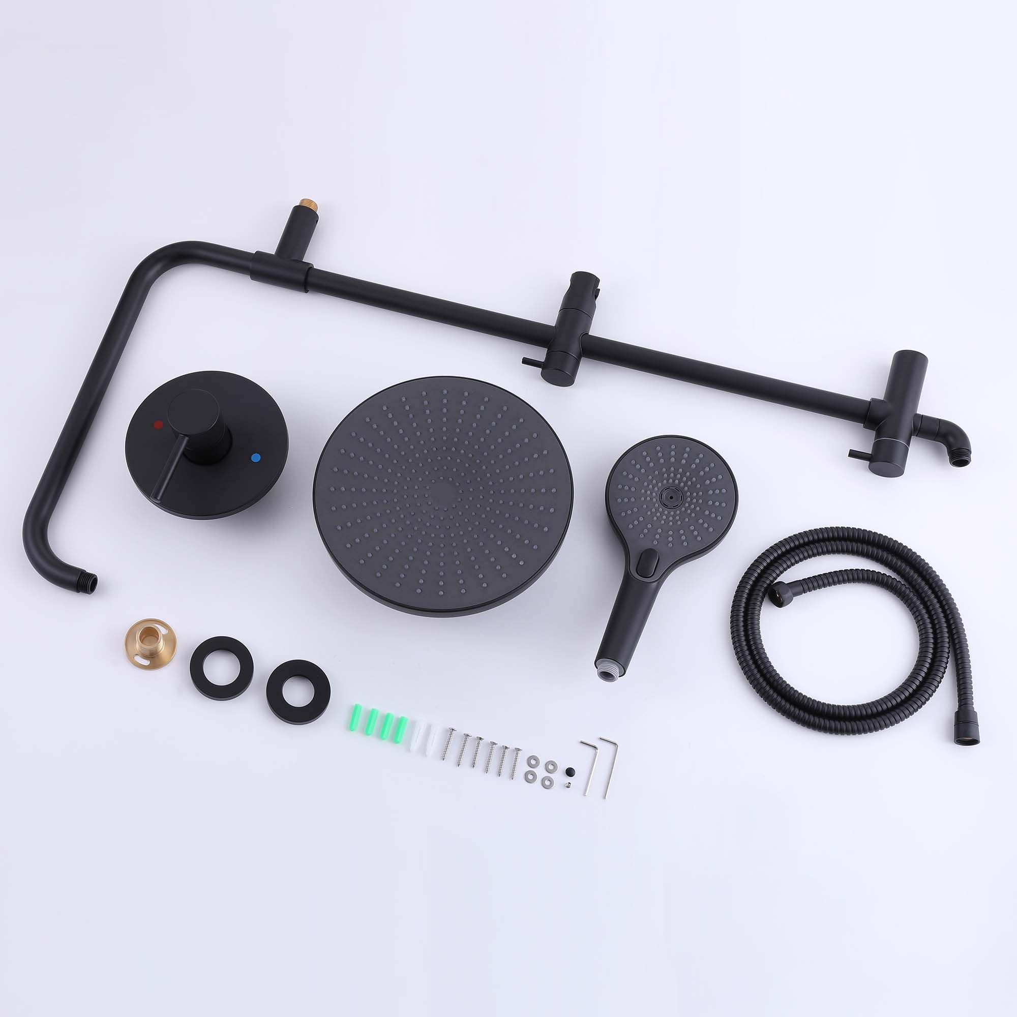 Wall Mounted Multifunctional Complete Shower System with Drain Valve in Matte Black
