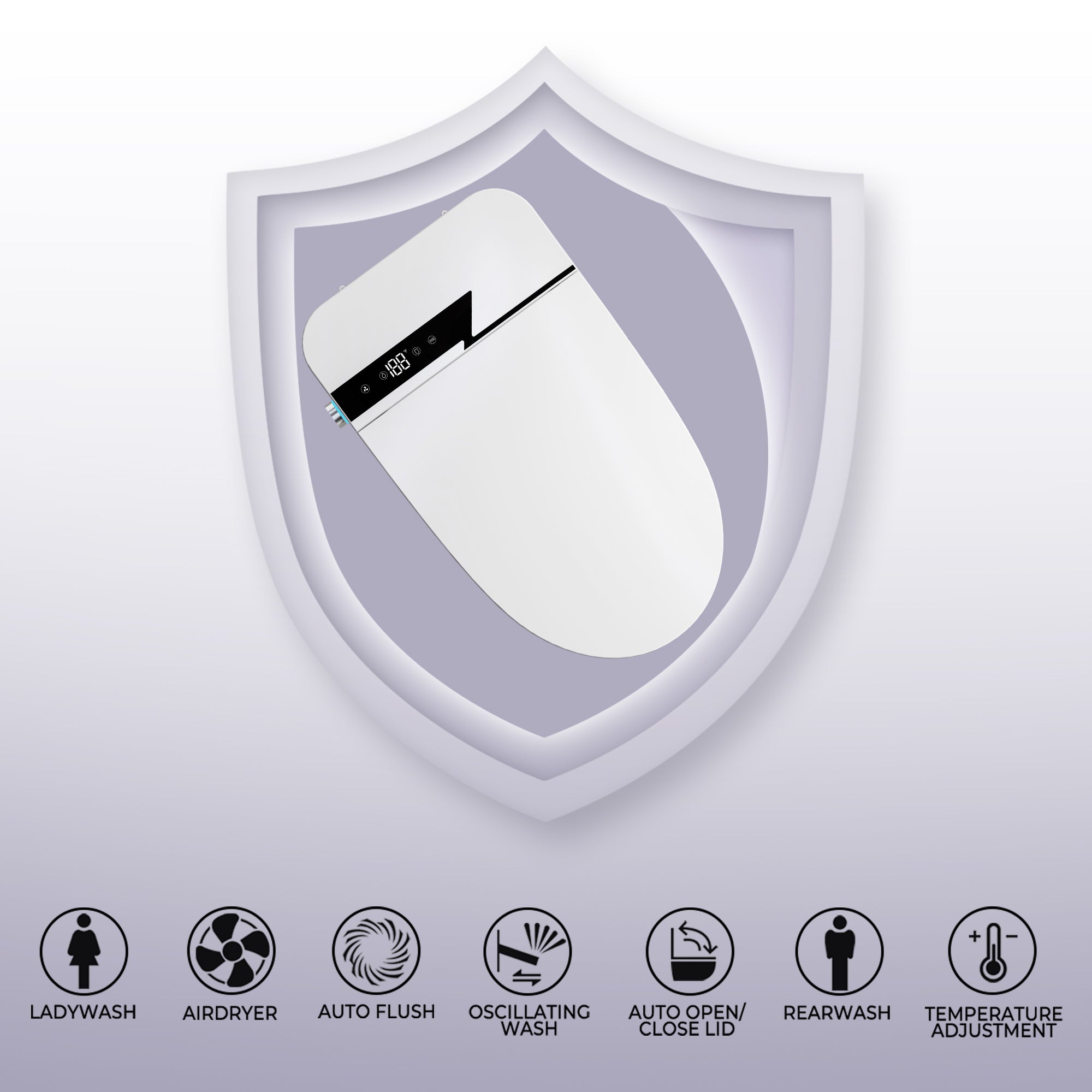 Smart Bidet Toilet with One-Click Knob, Foot Sensor Function, Auto Flush, LED Display in White