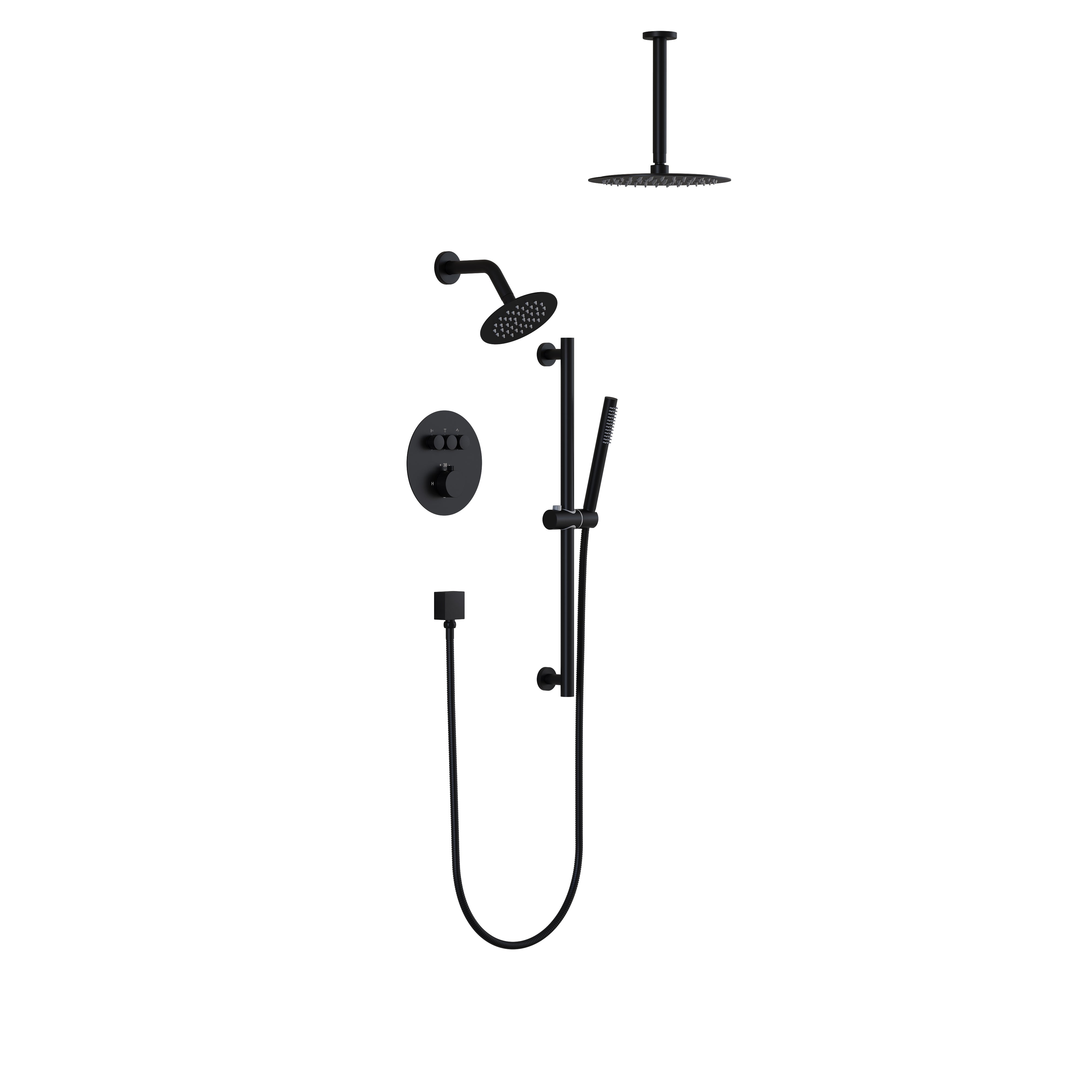 10" Round Shower System with Dual Mounting Options Wall-Mounted & Ceiling-Mounted