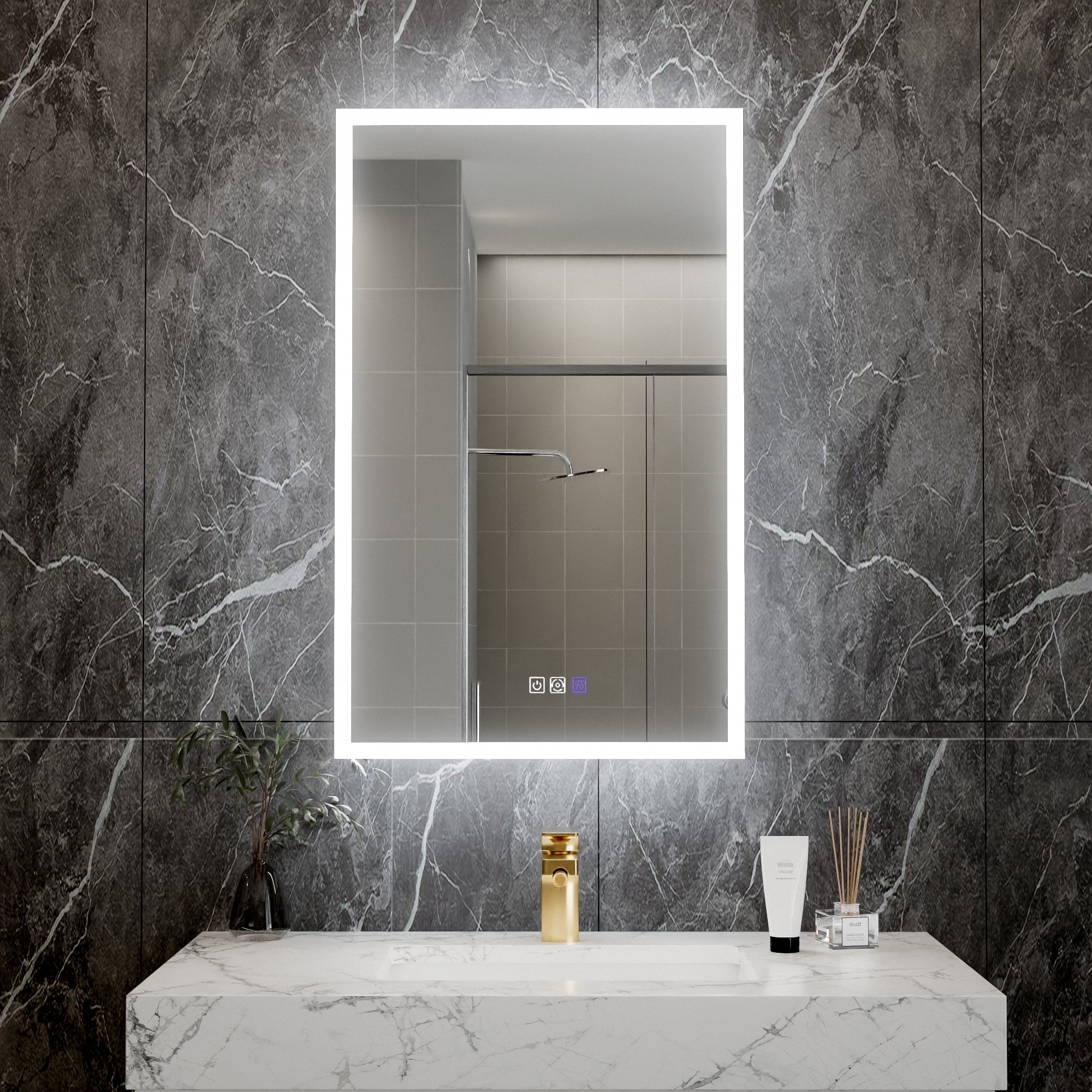 20 in. x 32 in. Recessed/Surface Mount Right LED Medicine Cabinet with 5X Magnifier Mirror, Aluminum Frame