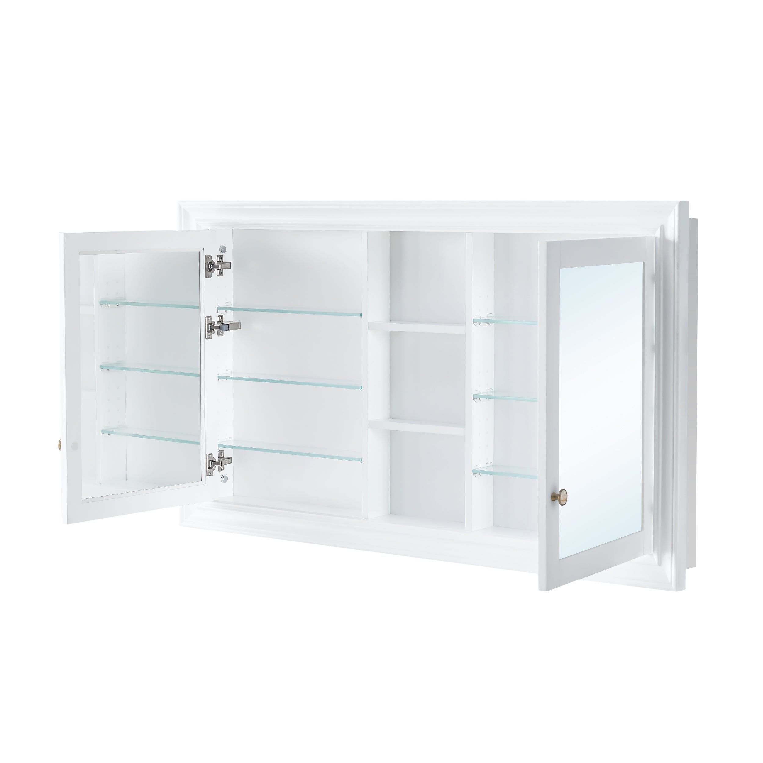 55 in.W x 32 in.H Recessed Bathroom Solid Wood Medicine Cabinet with Mirror and 6 Adjustable Glass Shelves