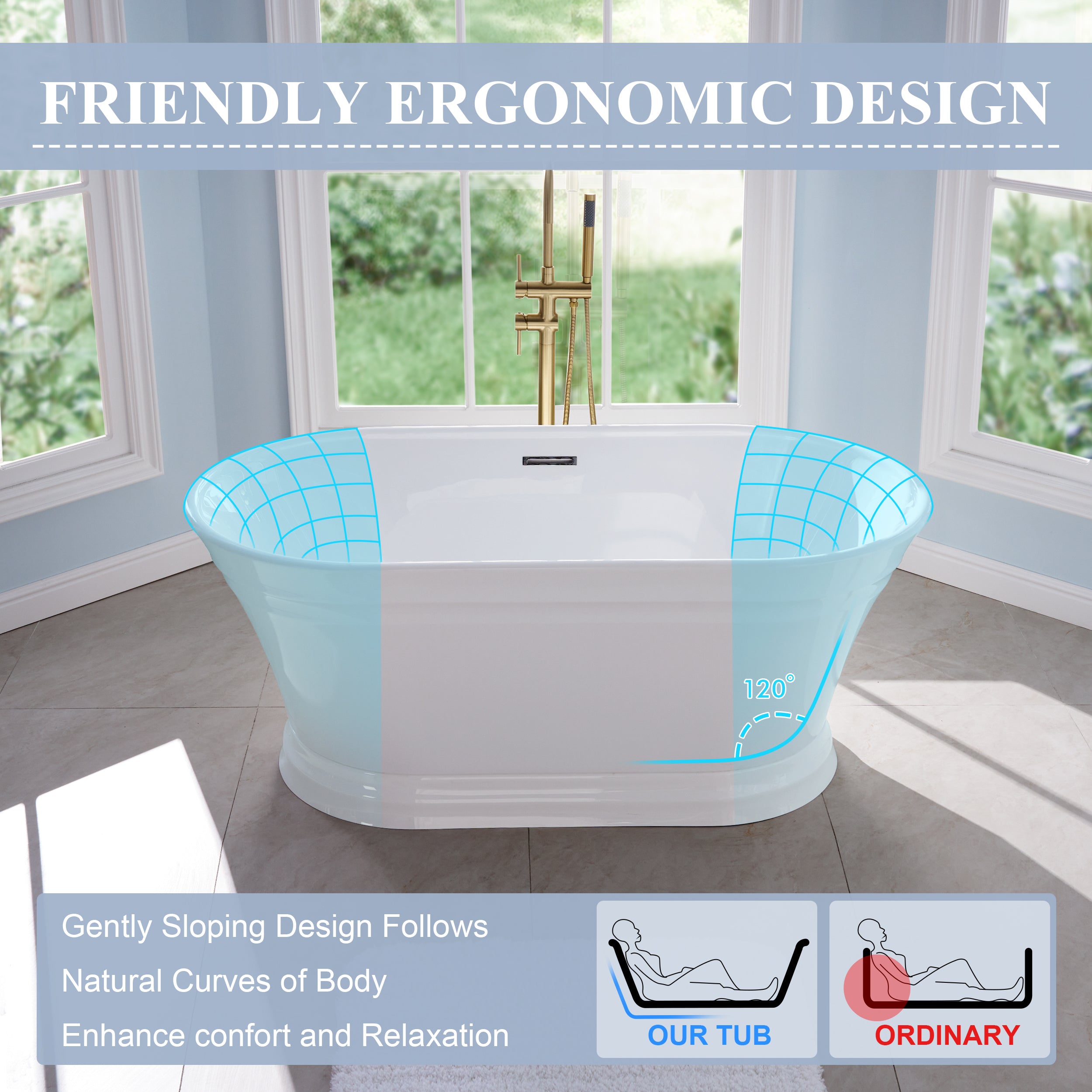 59" Acrylic Freestanding Soaking Bathtub in White with Overflow and Drain