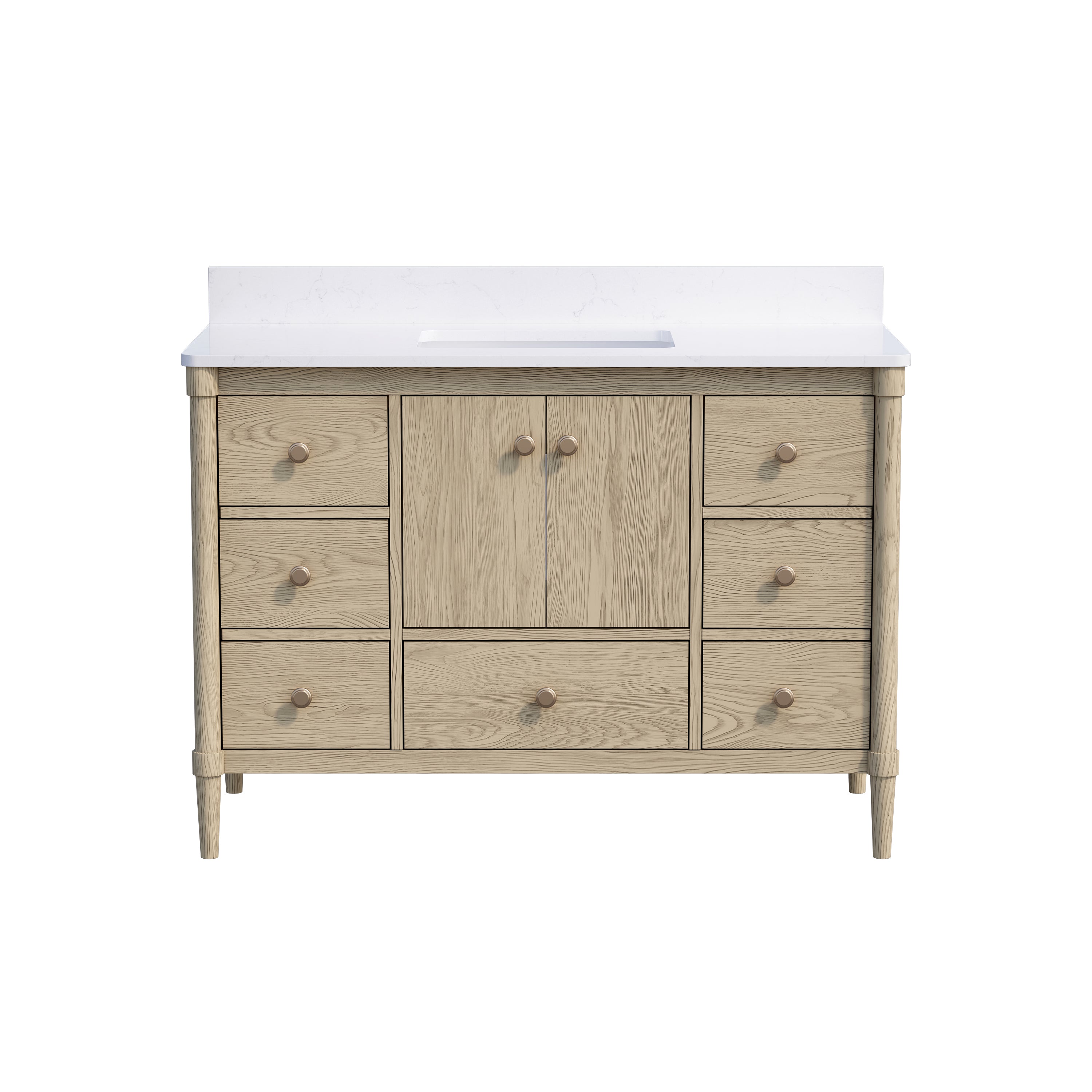 48-Inch Freestanding Oak Bathroom Vanity with Carrara White Quartz Top Sink