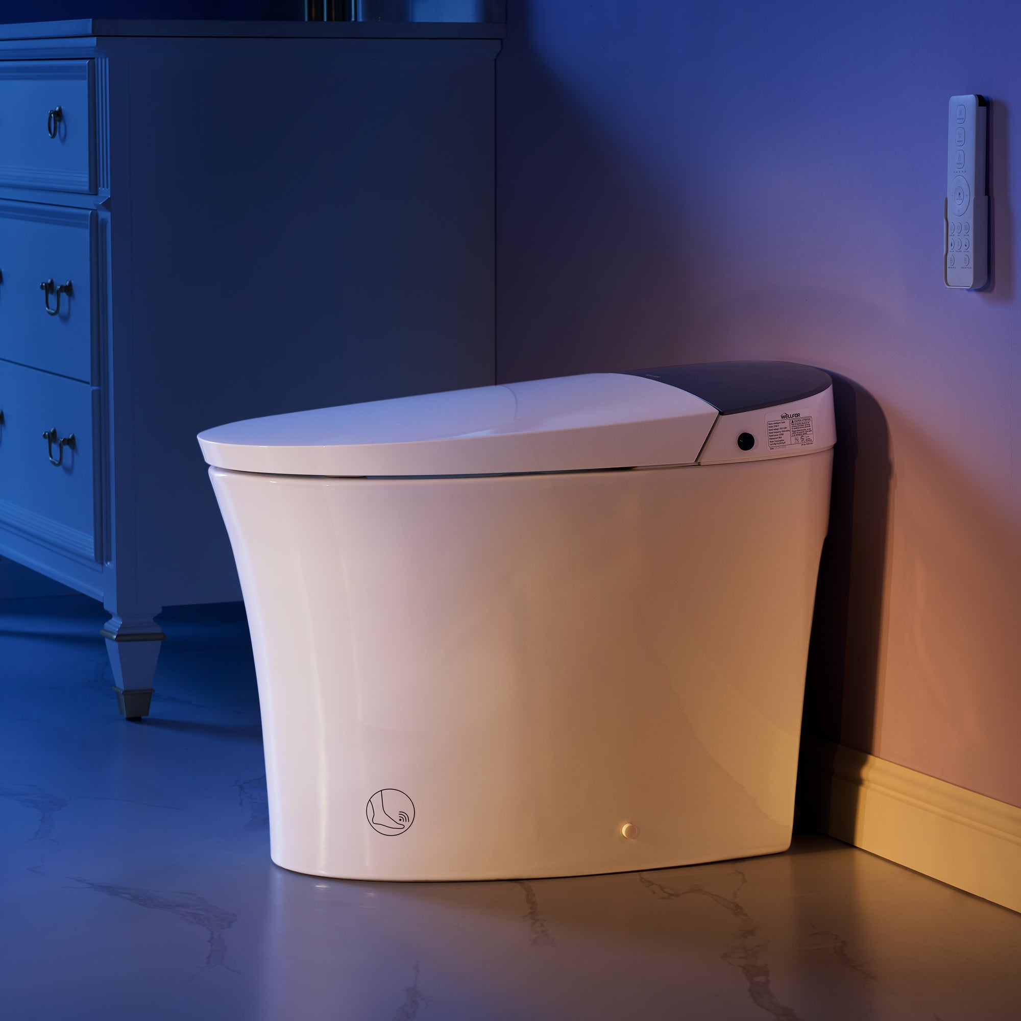 Elongated Smart Bidet Toilet in White with Built-in Tank, Foot Sensor Function, Auto Flush,LED Display, 12-in Rough-In 1.6 GPF