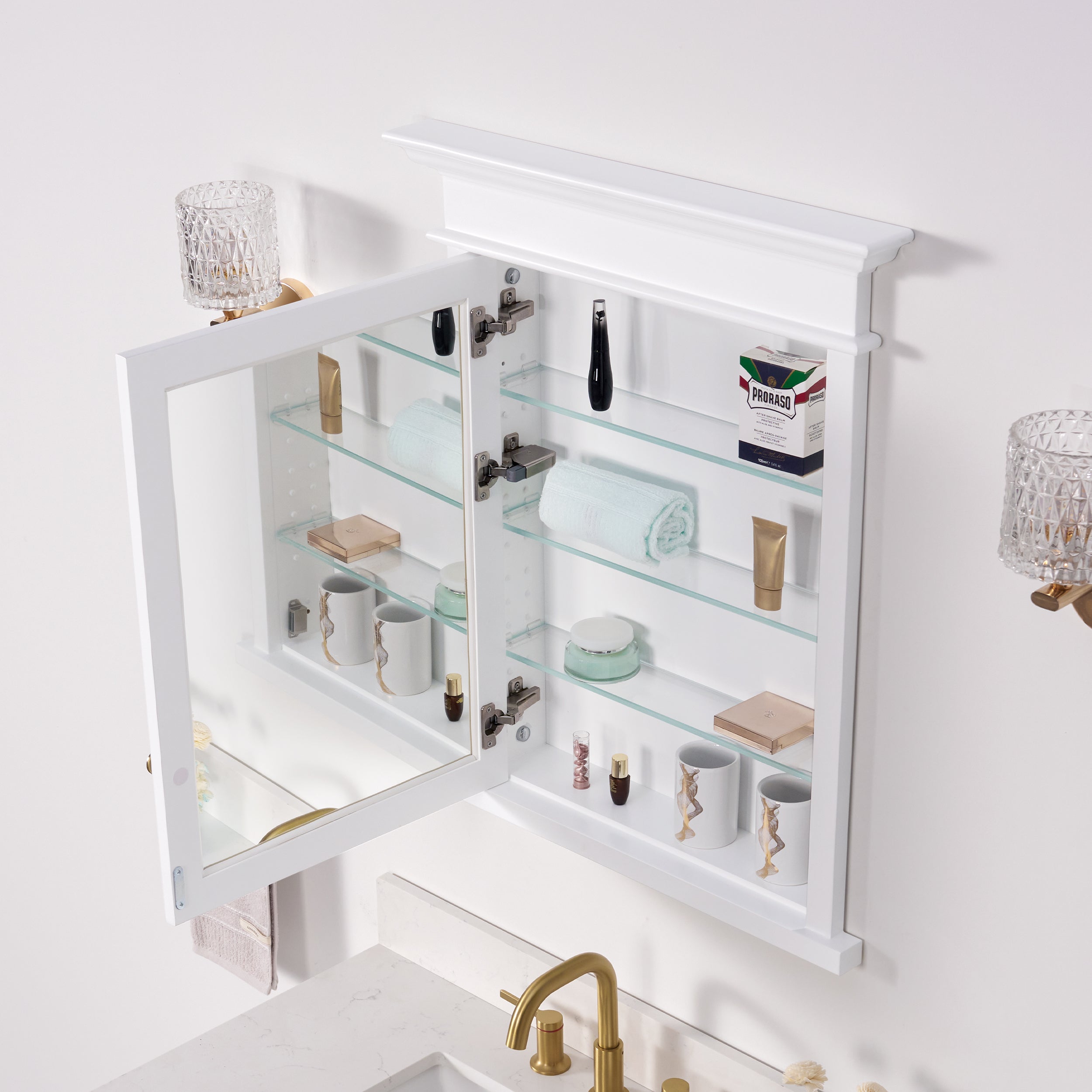 26 in.W x 32 in.H Solid Wood Recessed Bathroom Medicine Cabinet with Mirror in White