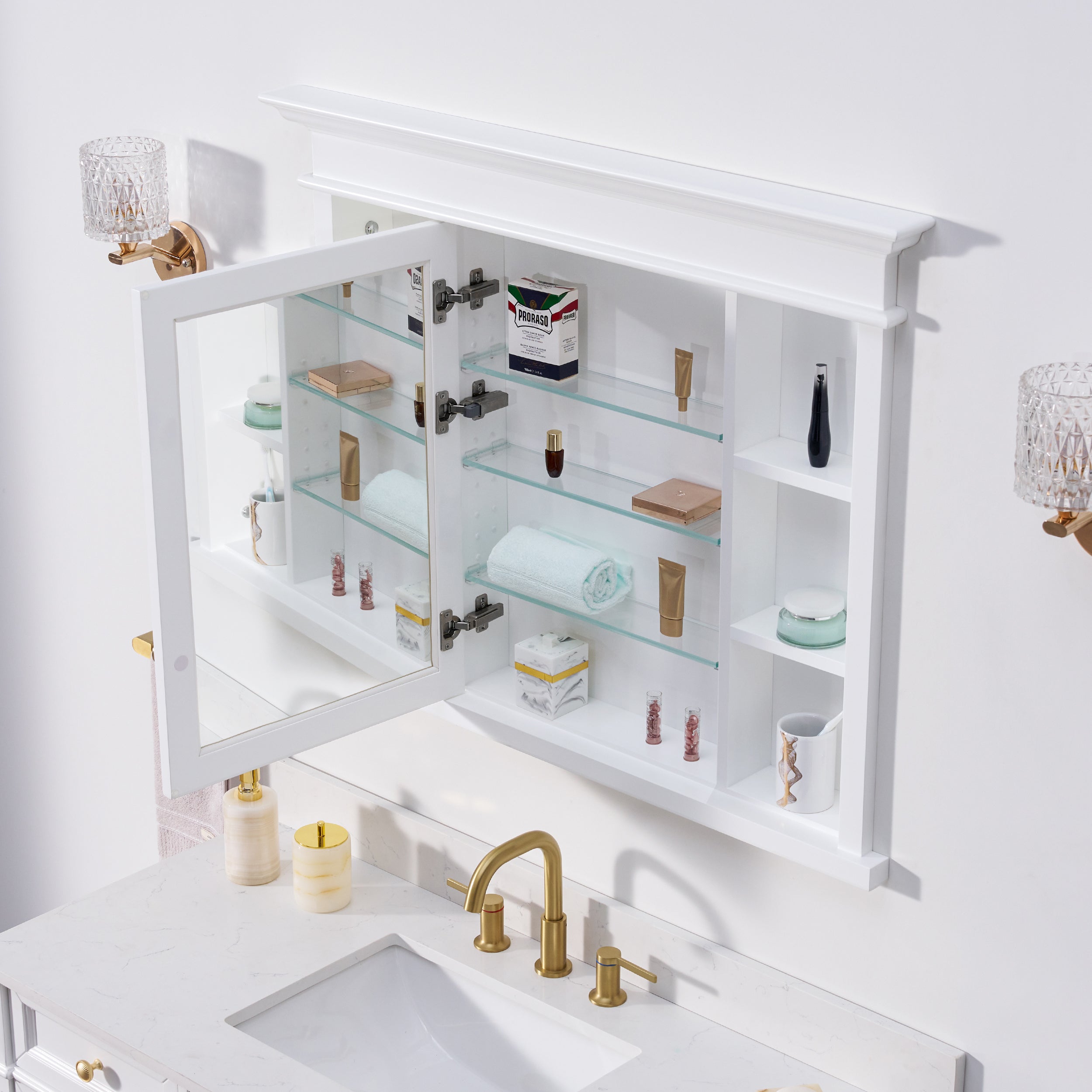 40 in.W x 32 in.H Recessed Bathroom Solid Wood Medicine Cabinet with Mirror in White