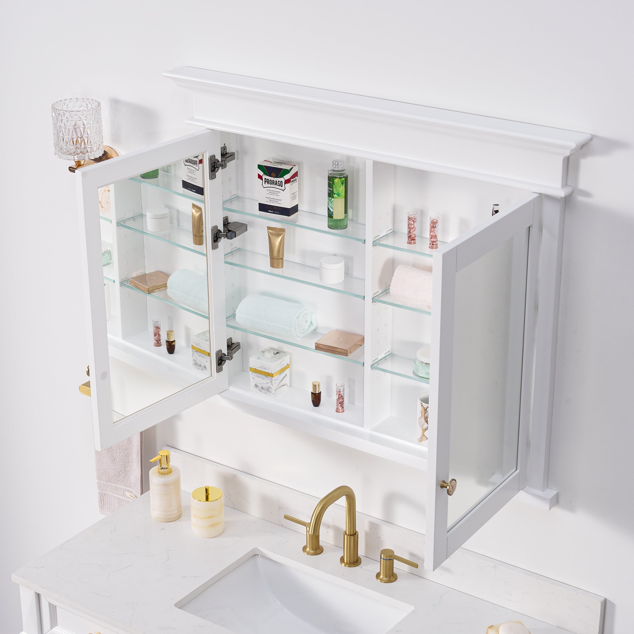 40 in.W x 32 in.H Recessed Solid Wood Medicine Cabinet with 6 Adjustable Glass Shelves