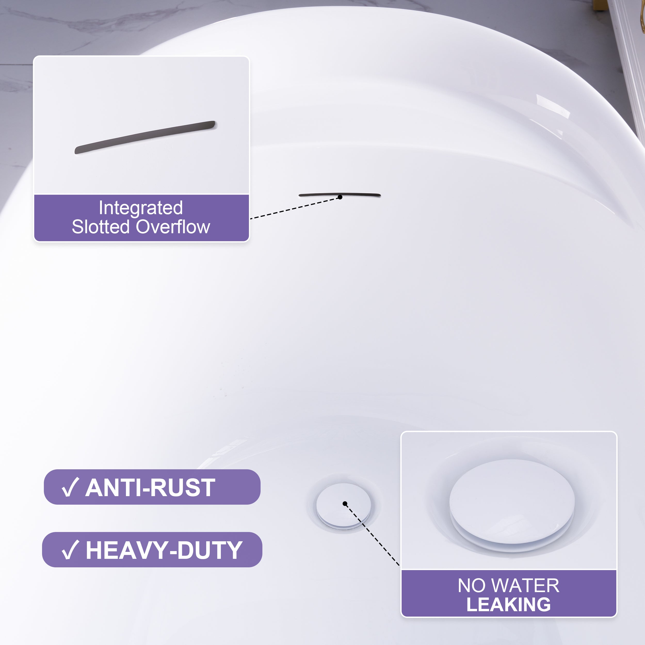 69" Freestanding Glossy White Acrylic Bathtub with Slotted Overflow and Drainer