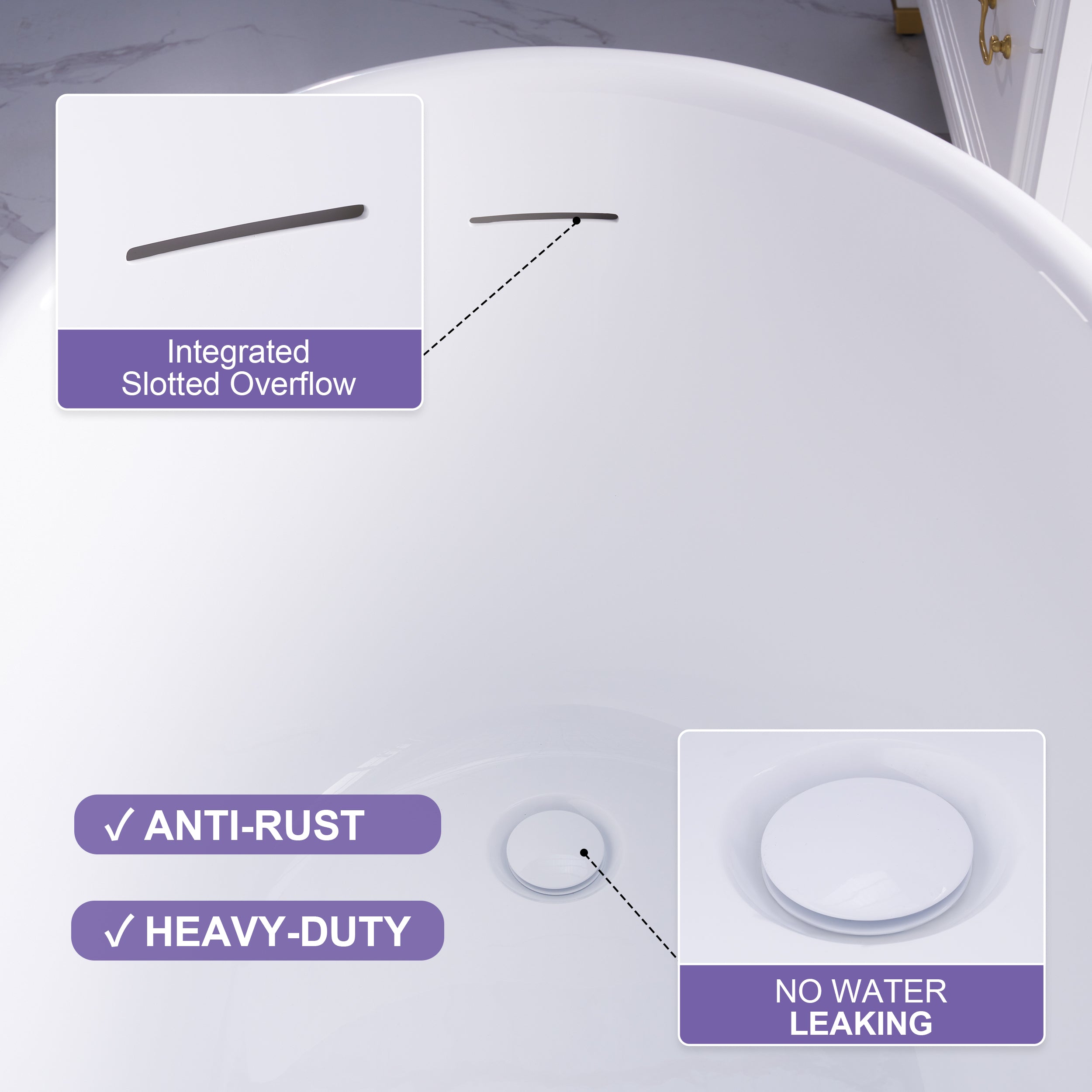 66" White Acrylic Freestanding Bathtub with Integrated Slotted Overflow