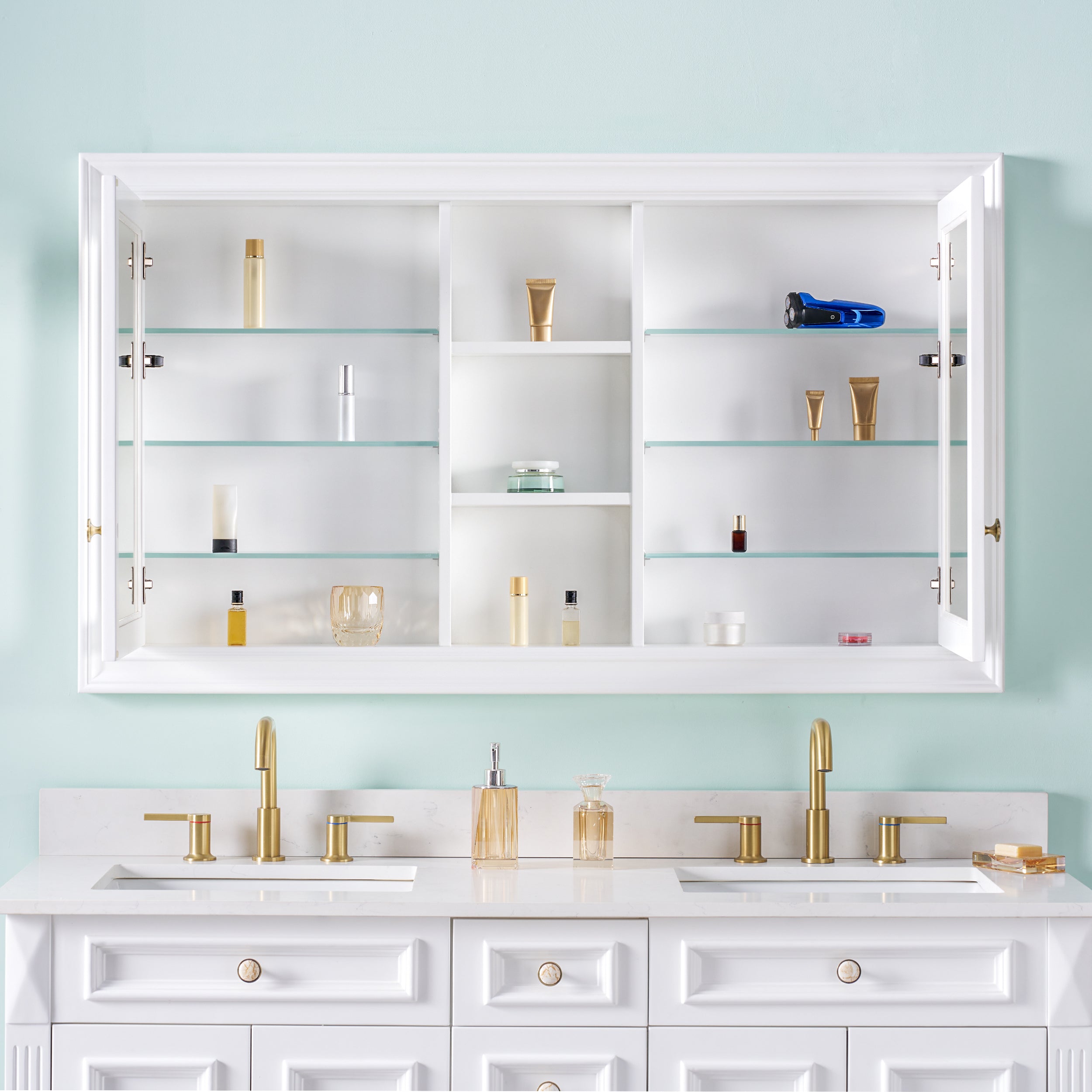 55 in.W x 32 in.H Recessed Bathroom Medicine Cabinet with Mirror in White