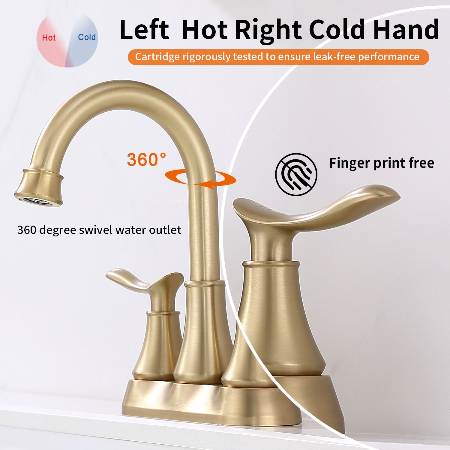 Double Handle 4-Inch Brushed Gold Bathroom Vanity Sink Faucets with Pop-up Drain and Supply Hoses