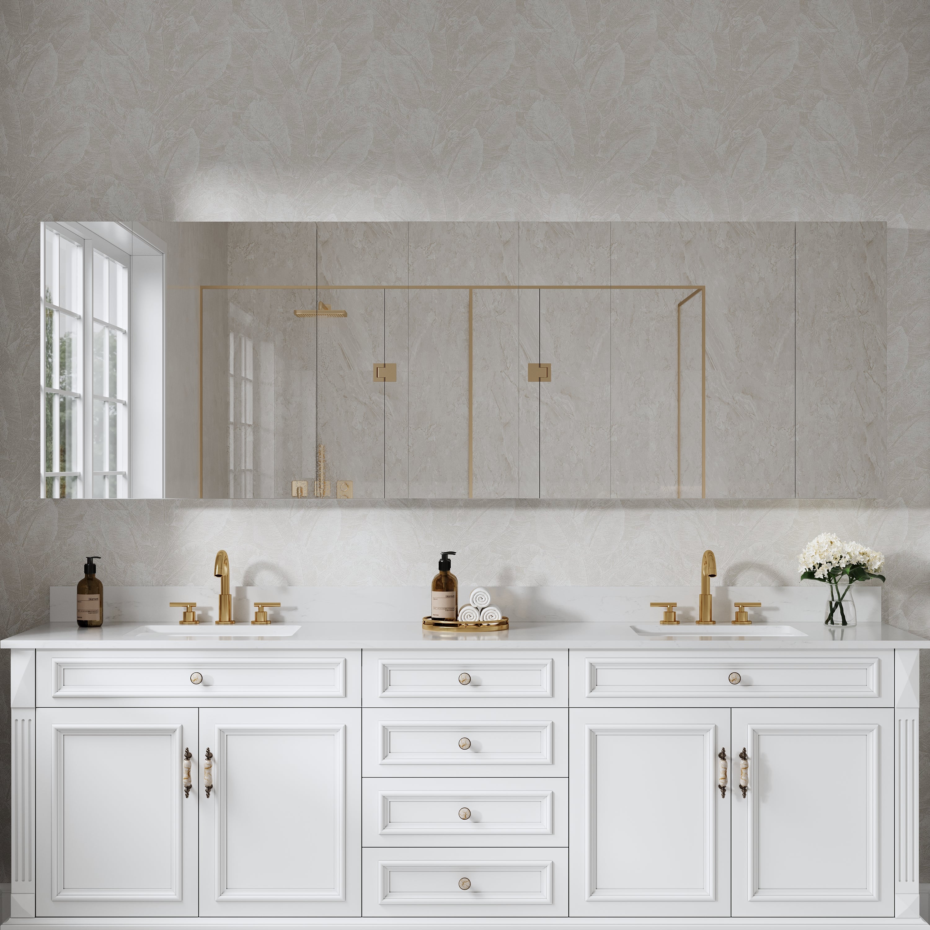 92 in. ×30 in. Copper-Free Tri-views Mirror Medicine Cabinet with Adjustable Shelves and 7 Doors