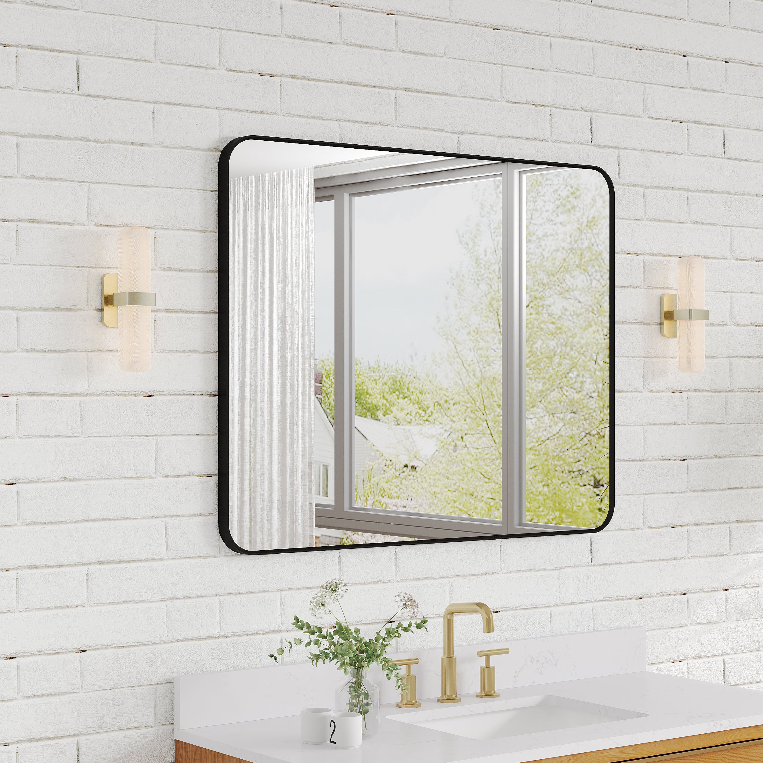 40-in W x 32-in H Black Rectangular Framed Bathroom Vanity Mirror