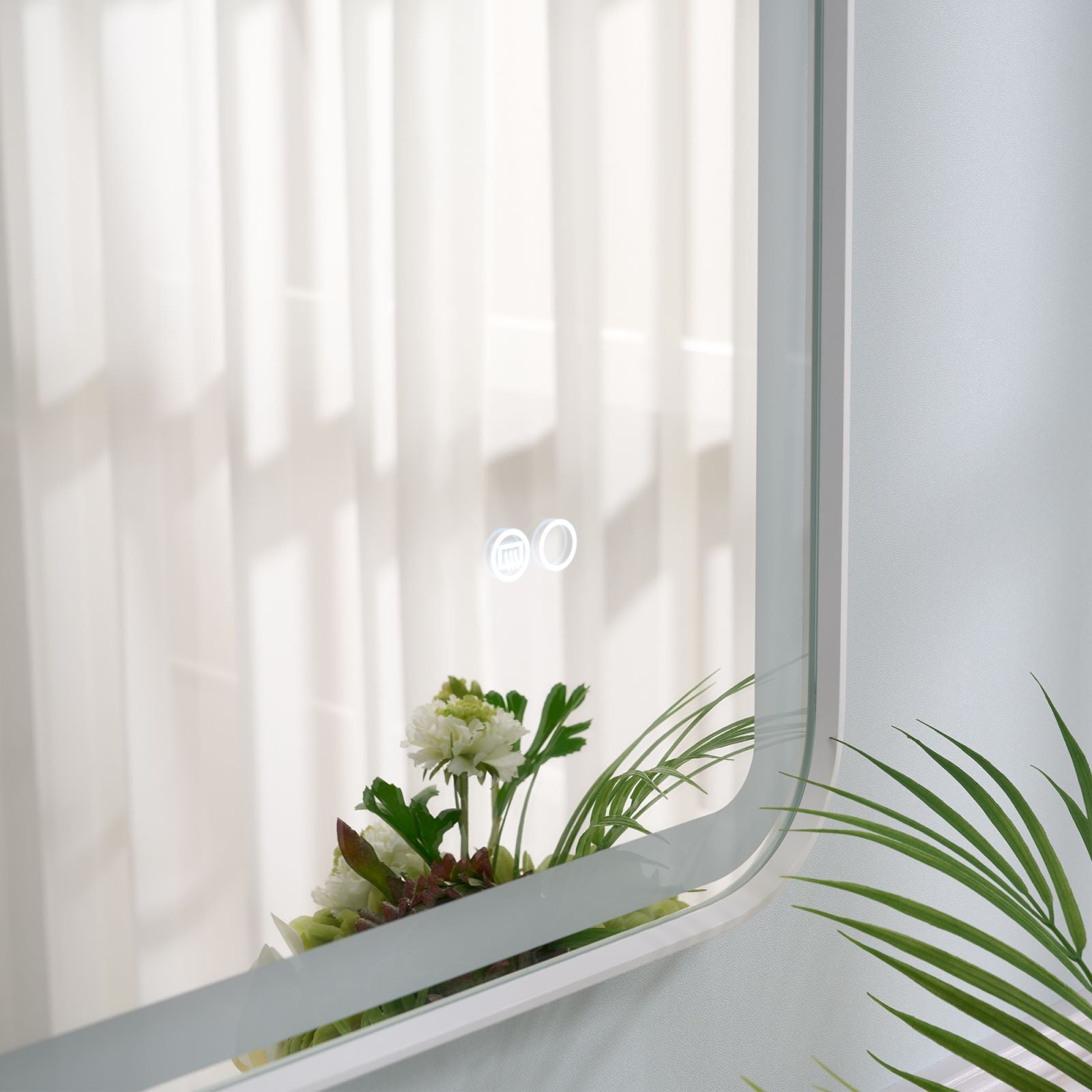 28 in. W x 36 in. H Framed LED Light Bathroom Vanity Mirror - Round Corners in White