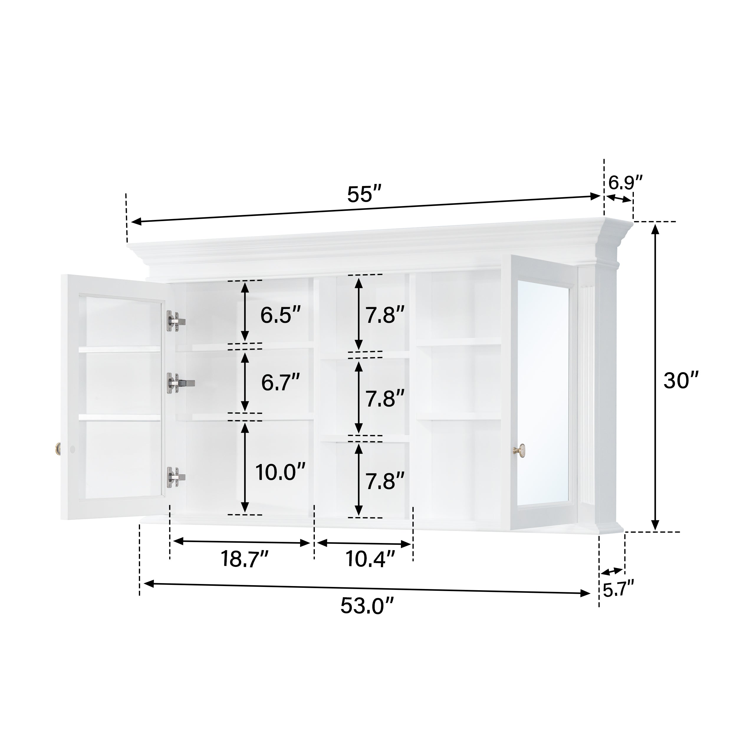 55 in. W x 30 in. H Solid Wood Surface-Mount Medicine Cabinet with Mirror, Z-Bar Hangs Vertically